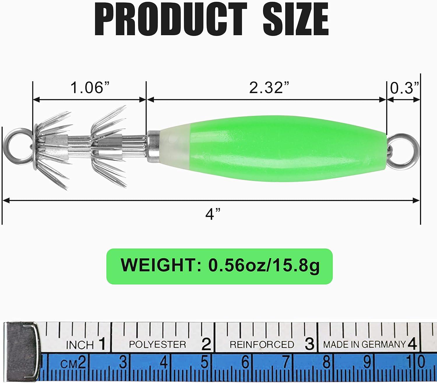 imageOROOTL Squid Jigs Saltwater Fishing Lures 510pcs Glow Squid Jig Hooks Luminous Cuttlefish Sleeve Octopus Jig Baits Night Fishing Octopus Lures Set with Tackle BoxGreen10pcs