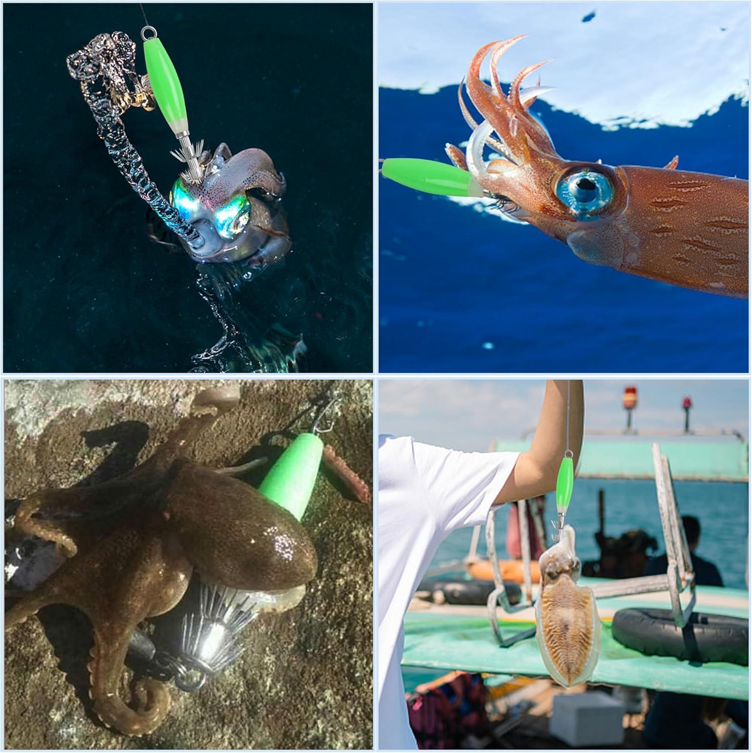 imageOROOTL Squid Jigs Saltwater Fishing Lures 510pcs Glow Squid Jig Hooks Luminous Cuttlefish Sleeve Octopus Jig Baits Night Fishing Octopus Lures Set with Tackle BoxGreen10pcs