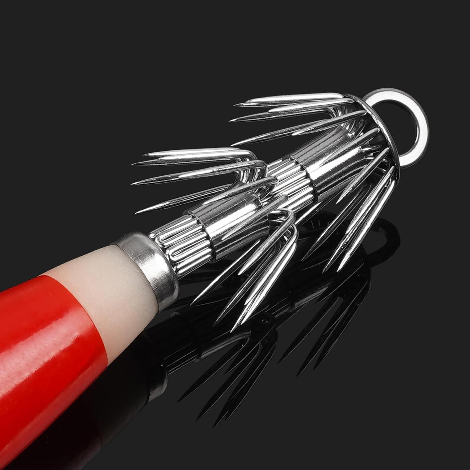 imageOROOTL Squid Jigs Saltwater Fishing Lures 510pcs Glow Squid Jig Hooks Luminous Cuttlefish Sleeve Octopus Jig Baits Night Fishing Octopus Lures Set with Tackle BoxRed5pcs