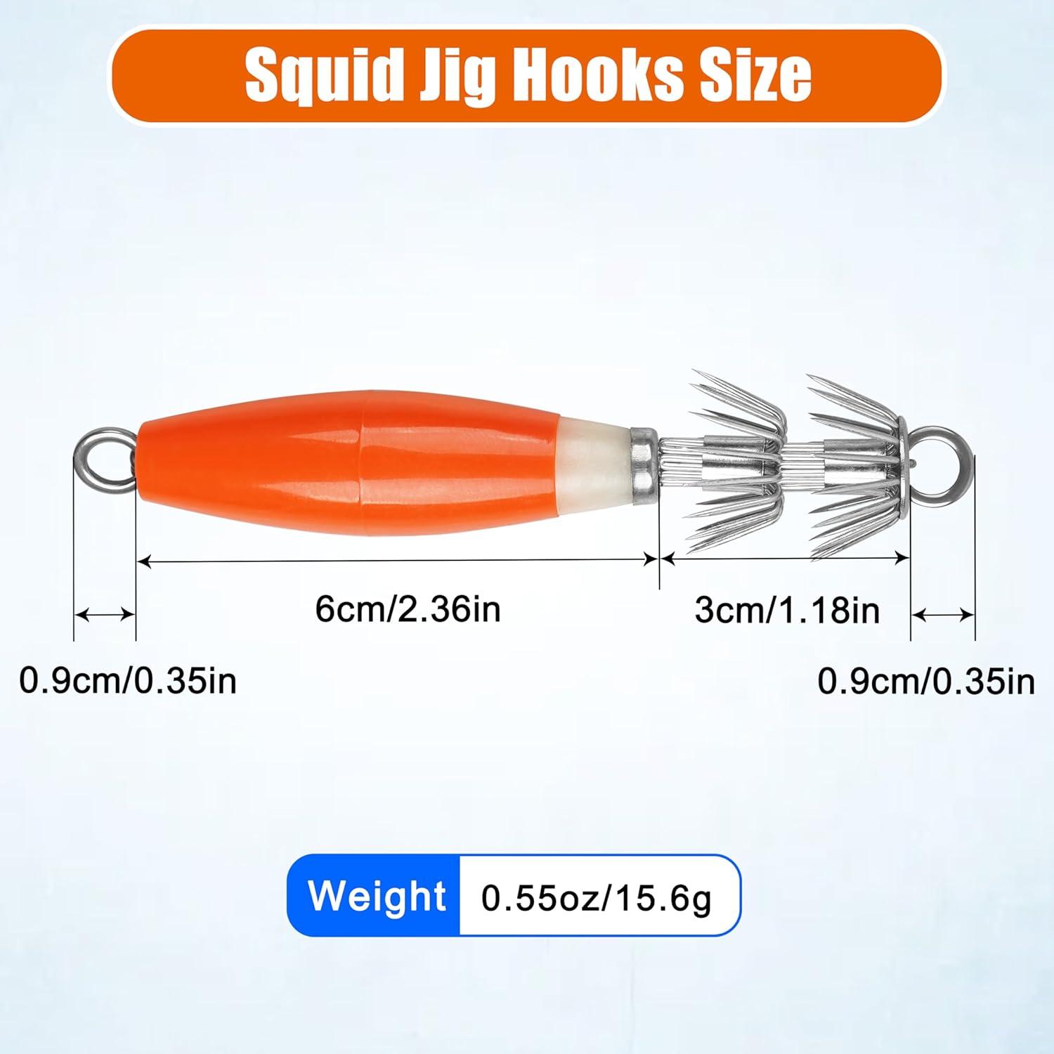 imageOROOTL Squid Jigs Saltwater Fishing Lures 510pcs Glow Squid Jig Hooks Luminous Cuttlefish Sleeve Octopus Jig Baits Night Fishing Octopus Lures Set with Tackle BoxOrange10pcs