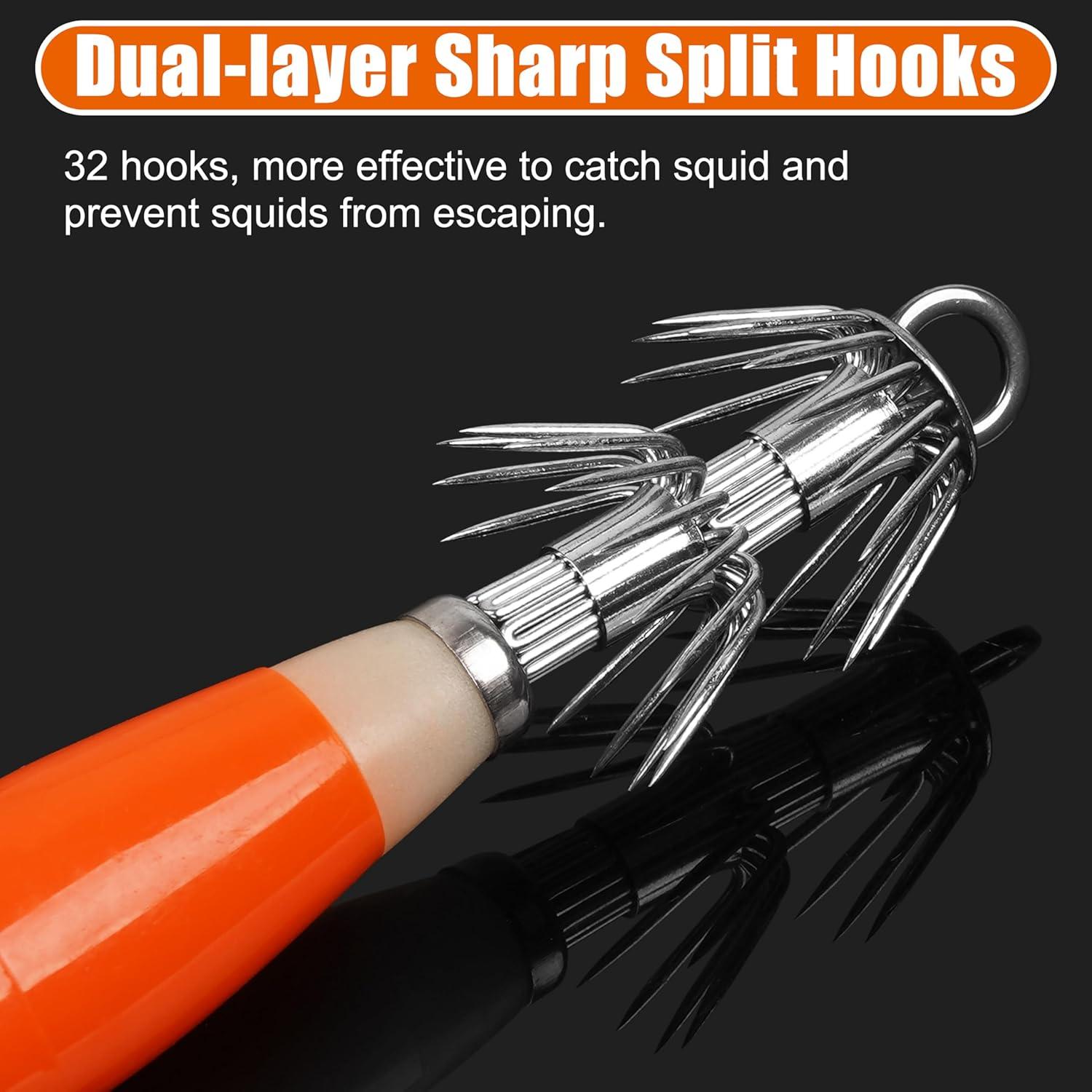 imageOROOTL Squid Jigs Saltwater Fishing Lures 510pcs Glow Squid Jig Hooks Luminous Cuttlefish Sleeve Octopus Jig Baits Night Fishing Octopus Lures Set with Tackle BoxOrange10pcs