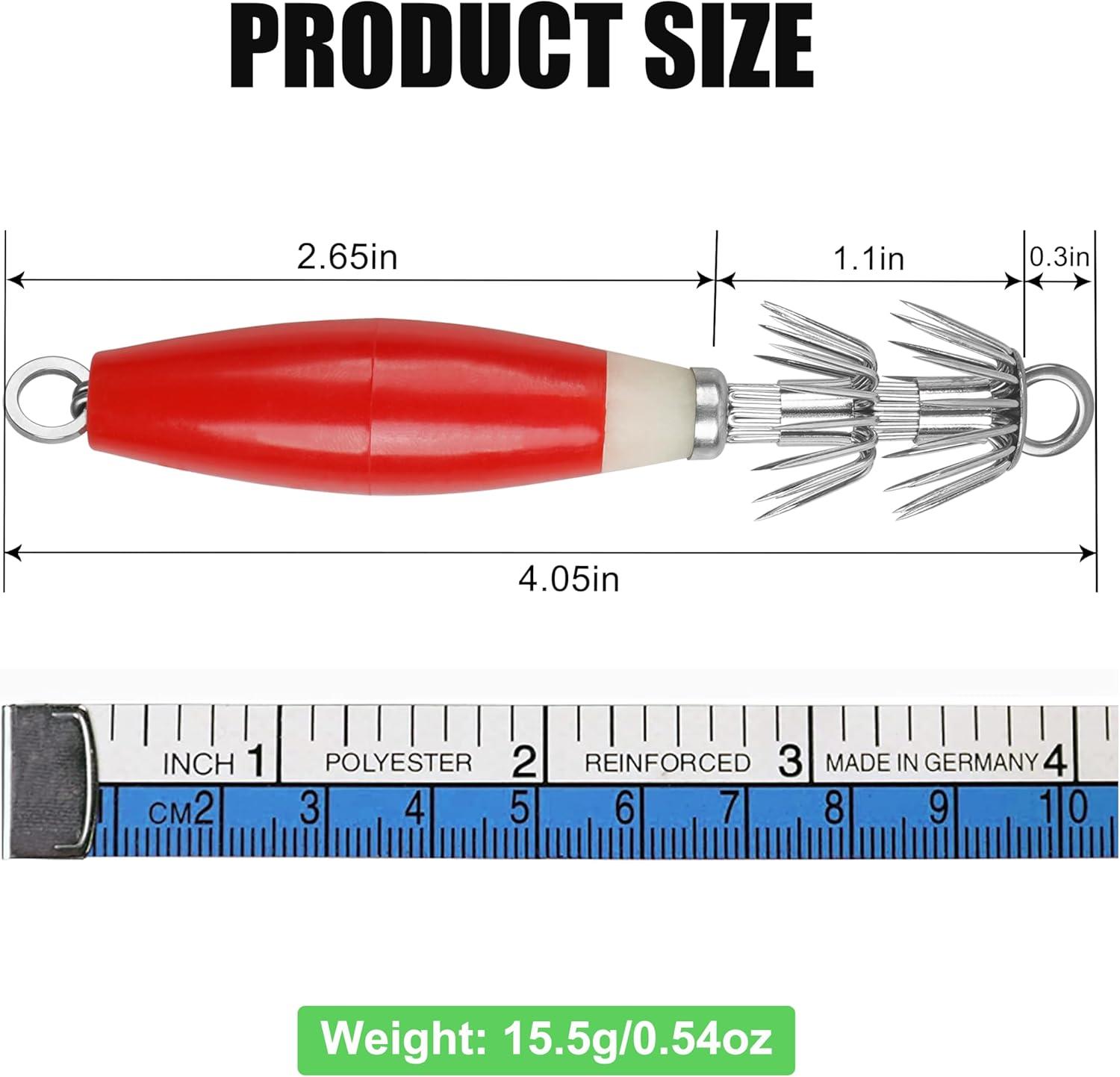 imageOROOTL Squid Jigs Saltwater Fishing Lures 510pcs Glow Squid Jig Hooks Luminous Cuttlefish Sleeve Octopus Jig Baits Night Fishing Octopus Lures Set with Tackle BoxRed5pcs