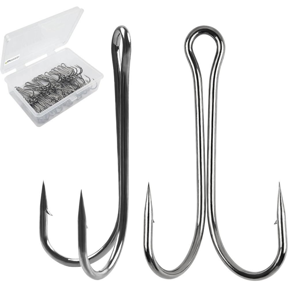 imageOROOTL Double Fishing Hooks 50pcs Classic Frog Hooks High Carbon Steel Double Hook Fishing Barbed Open Shank for Saltwater Freshwater4050pcs