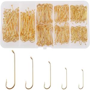 OROOTL Fly Tying Hooks Jig Nymph Hooks, 350pcs Long Shank Fly Fishing Hooks for Tying Flies High Carbon Steel Round Bend Aberdeen Hooks Streamer Hooks Assortment