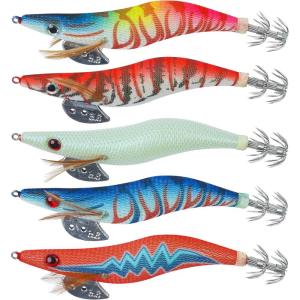 OROOTL Squid Jigs Saltwater Fishing Lures, 5pcs Luminous Squid Jig Hook Shrimp Lures Glow in Dark Cuttlefish Octopus Fishing Lures Kit(3.0#-5pcs)