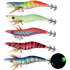 OROOTL Squid Jigs Saltwater Fishing Lures, 5pcs Luminous Squid Jig Hook Shrimp Lures Glow in Dark Cuttlefish Octopus Fishing Lures Kit(3.5#-5pcs)