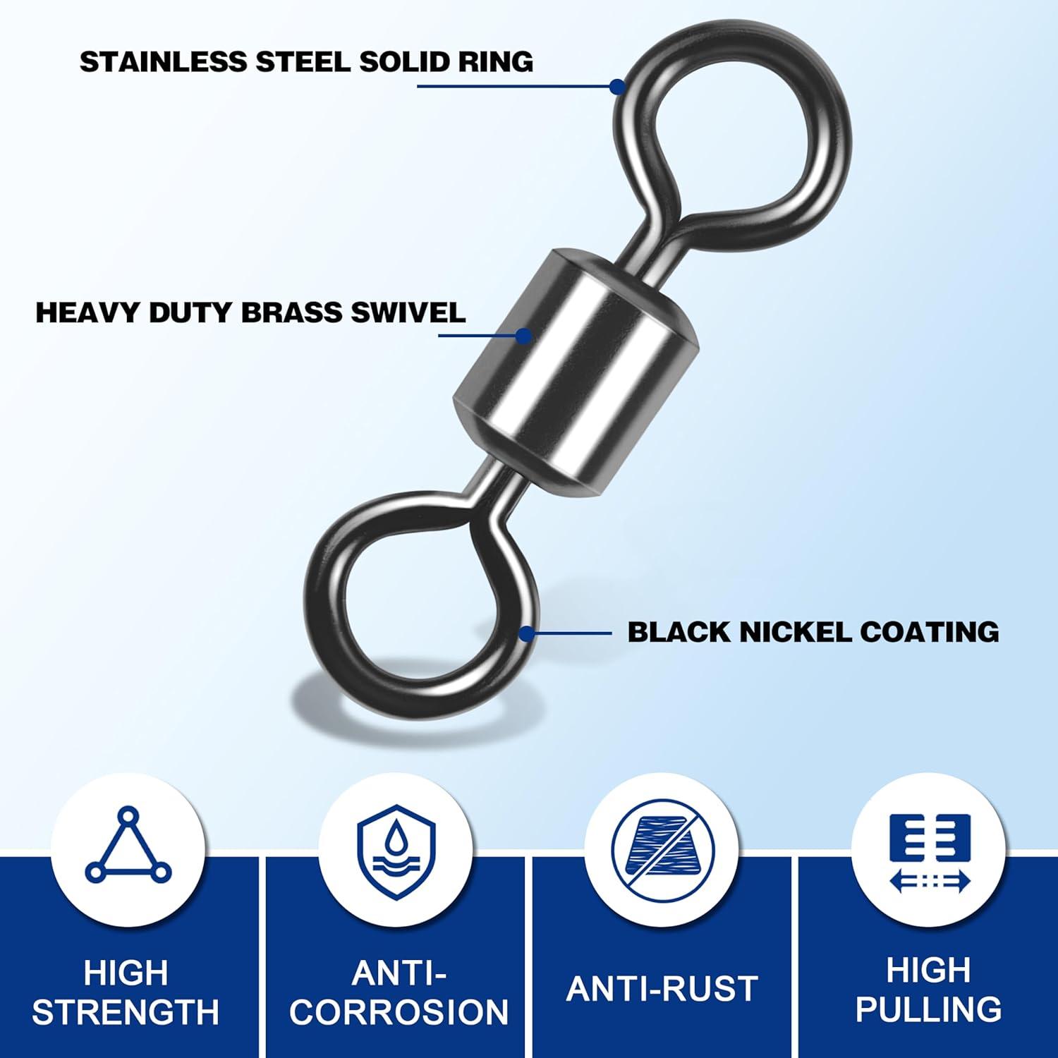 imageBarrel Swivels Fishing Tackle 2080pcs Heavy Duty Fishing Swivel Connector Stainless Steel Black Nickel Rolling Swivels Saltwater Freshwater 301322lb20pcs100771lb