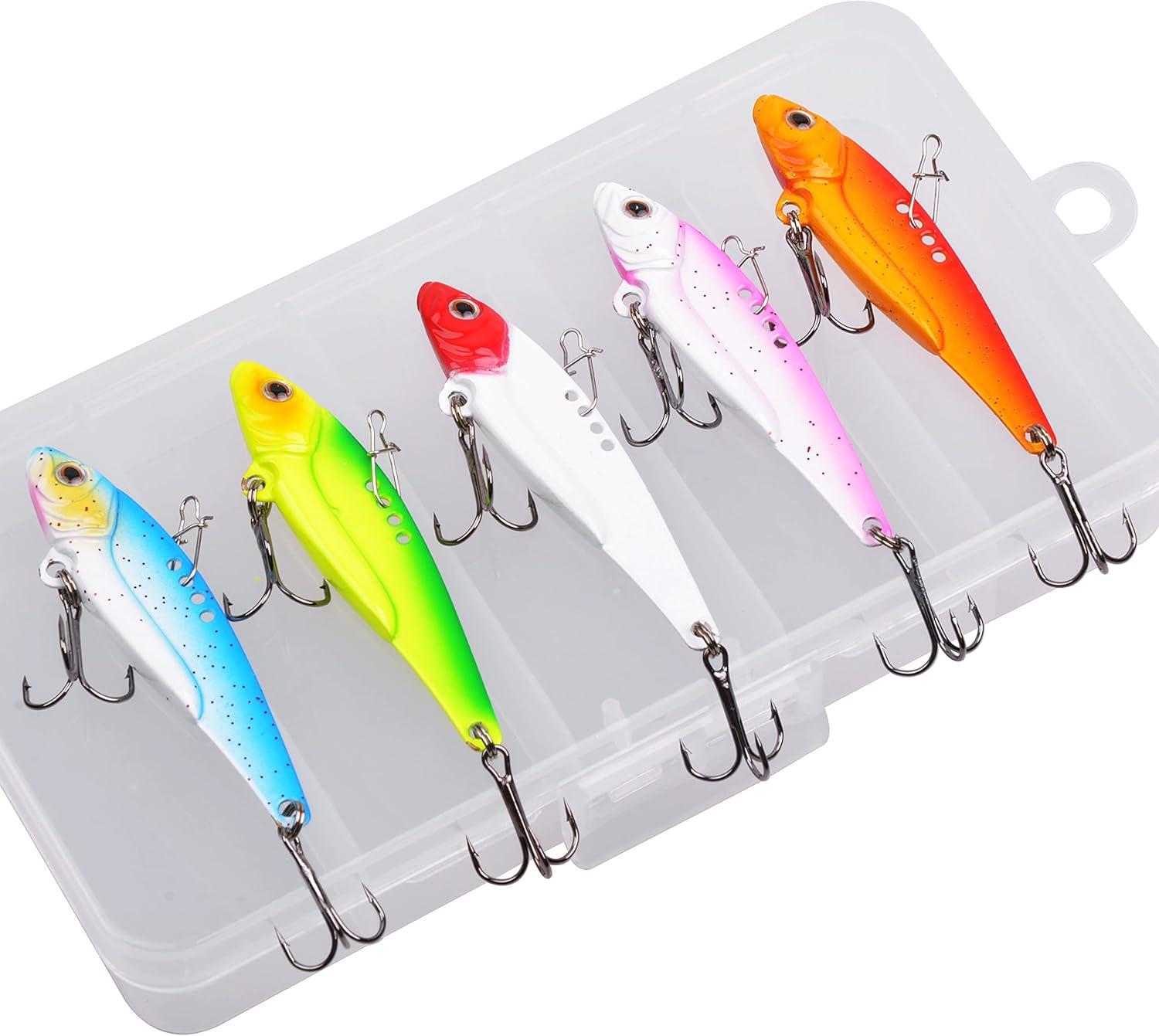 imageBlade Bait Bass Fishing Lures 5pcs Hard Metal VIB Lures Swimbait Sinking Jigging Spoons Blade Baits for Trout Crappie Walleye Saltwater Freshwater FishingType B 07oz275pcs