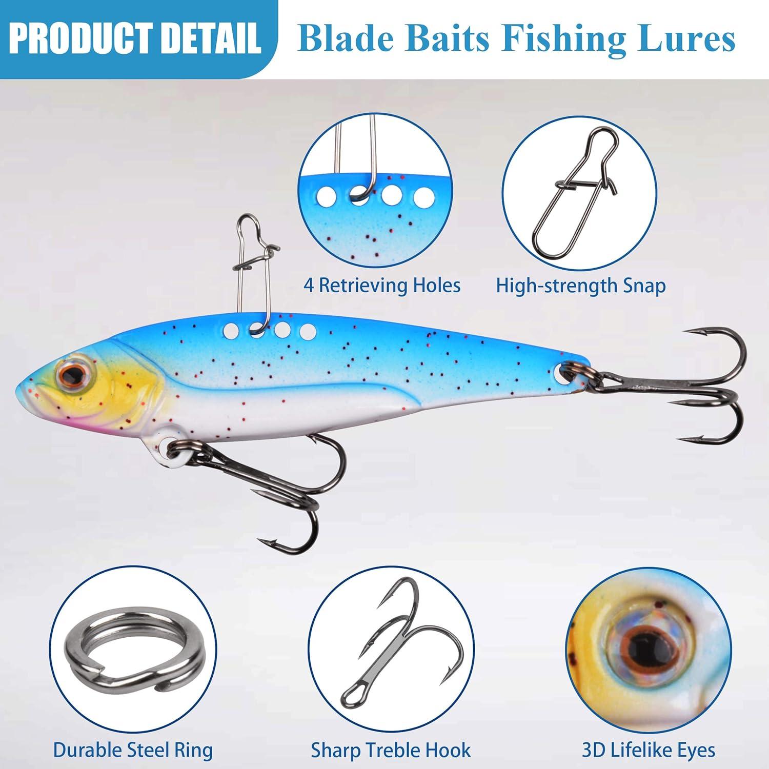 imageBlade Bait Bass Fishing Lures 5pcs Hard Metal VIB Lures Swimbait Sinking Jigging Spoons Blade Baits for Trout Crappie Walleye Saltwater Freshwater FishingType B 07oz275pcs