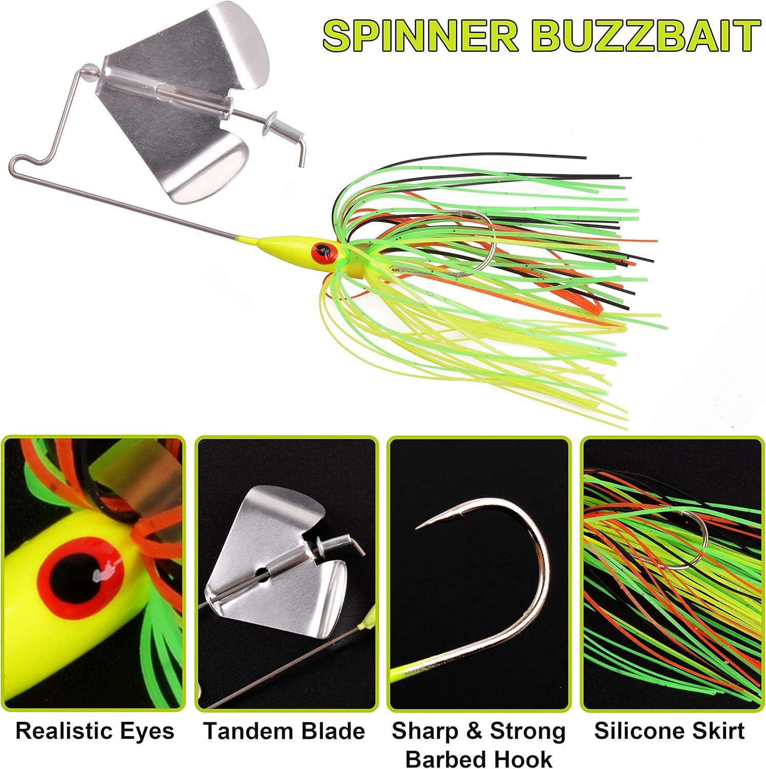 imageBuzzbaits Spinner Baits for Bass Fishing Spinnerbaits Fishing Lures with Split Tail Bait Trailers Swim Jigs Worm Baits for Bass Pike Trout Salmon Freshwater Saltwater