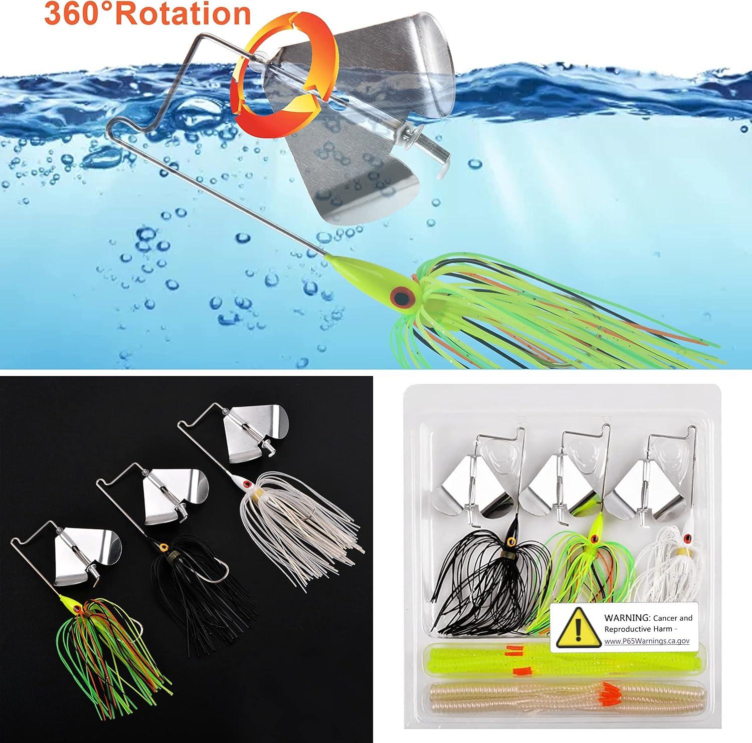 imageBuzzbaits Spinner Baits for Bass Fishing Spinnerbaits Fishing Lures with Split Tail Bait Trailers Swim Jigs Worm Baits for Bass Pike Trout Salmon Freshwater Saltwater