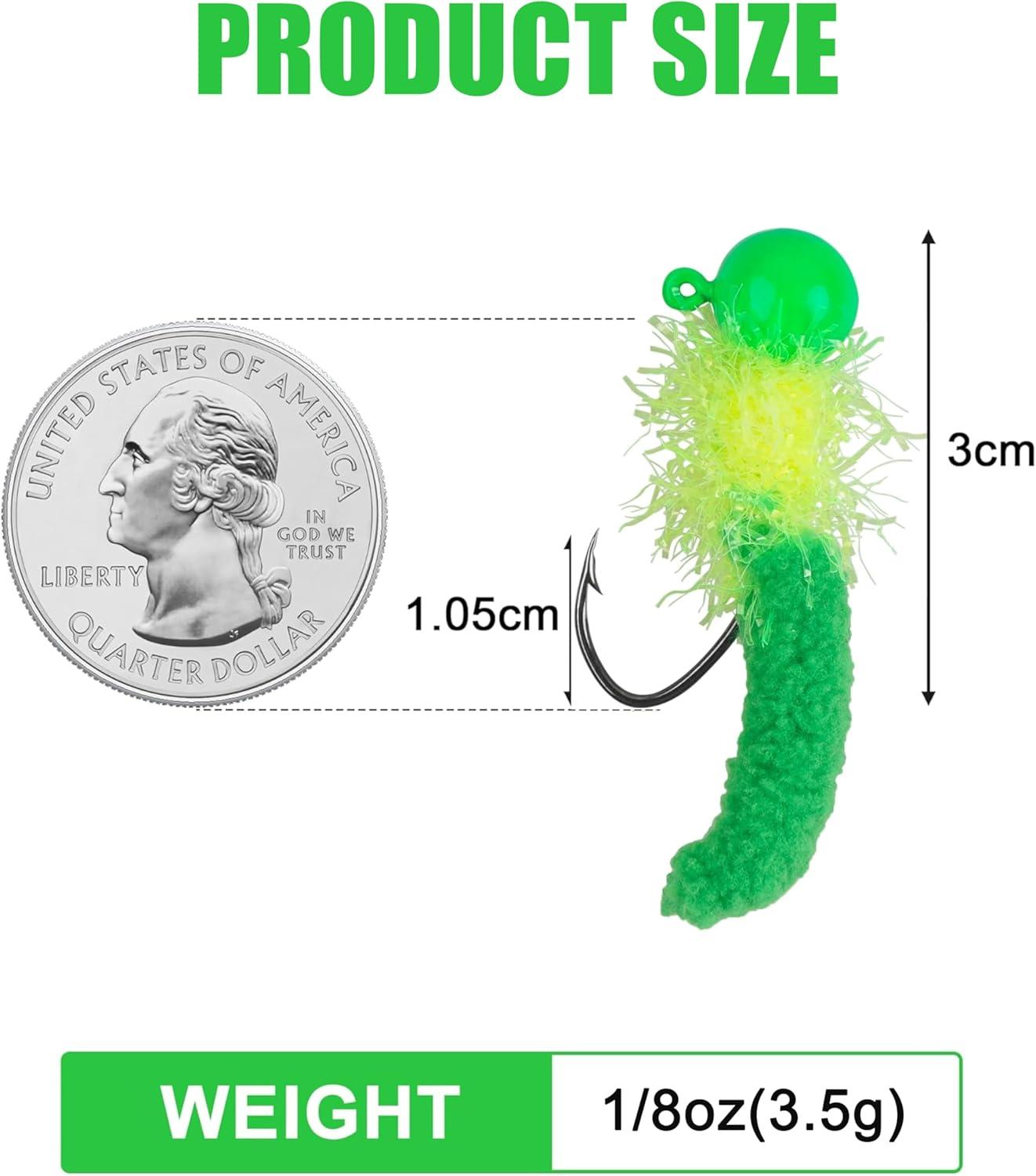 imageCrappie Jigs Fishing Lures Kit 25pcs Marabou Jig Heads with Maggot Tail Marabou Feather Jigs for Bass Crappie Trout Panfish Sunfish Fishing 18oz