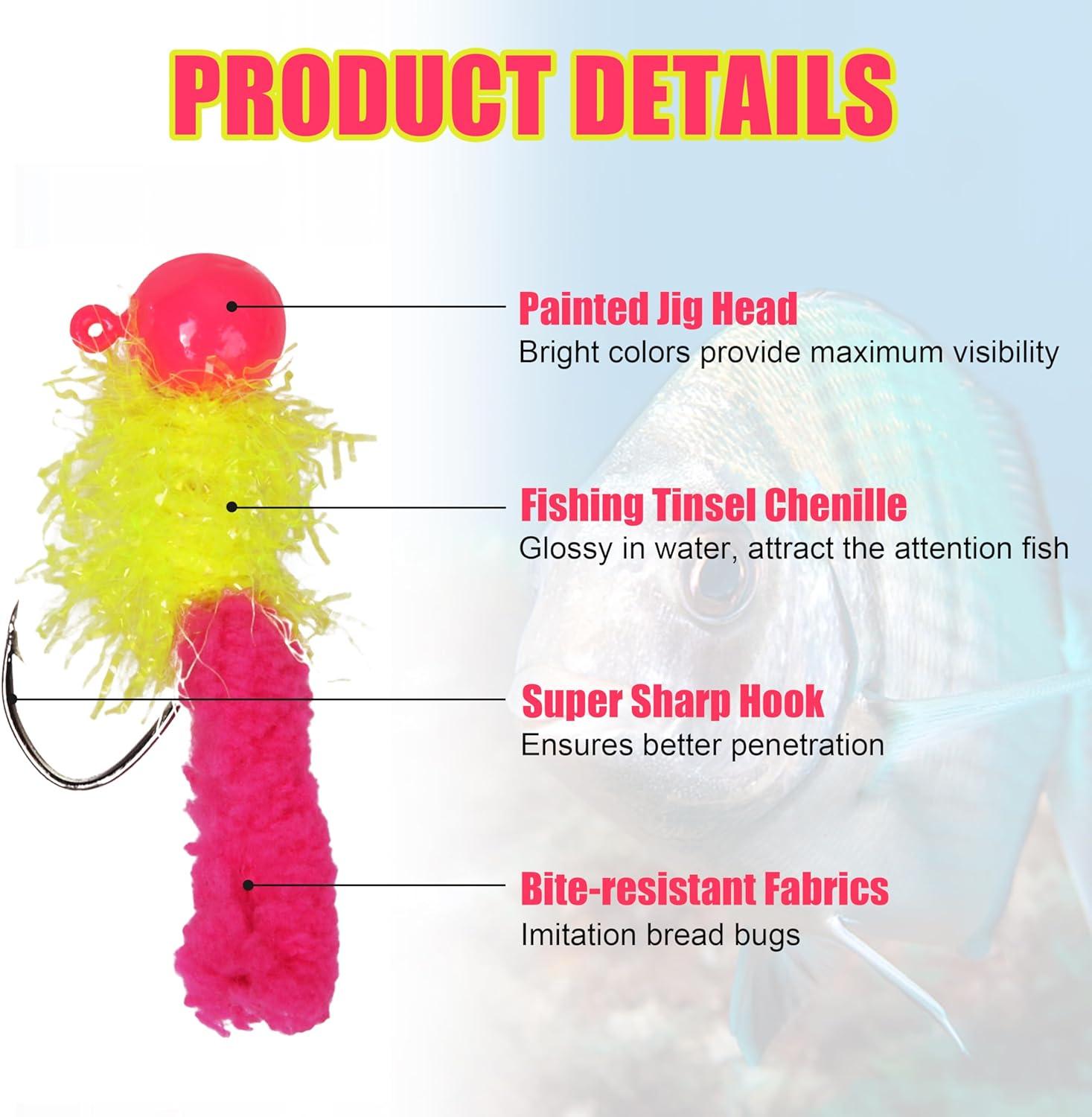 imageCrappie Jigs Fishing Lures Kit 25pcs Marabou Jig Heads with Maggot Tail Marabou Feather Jigs for Bass Crappie Trout Panfish Sunfish Fishing 18oz