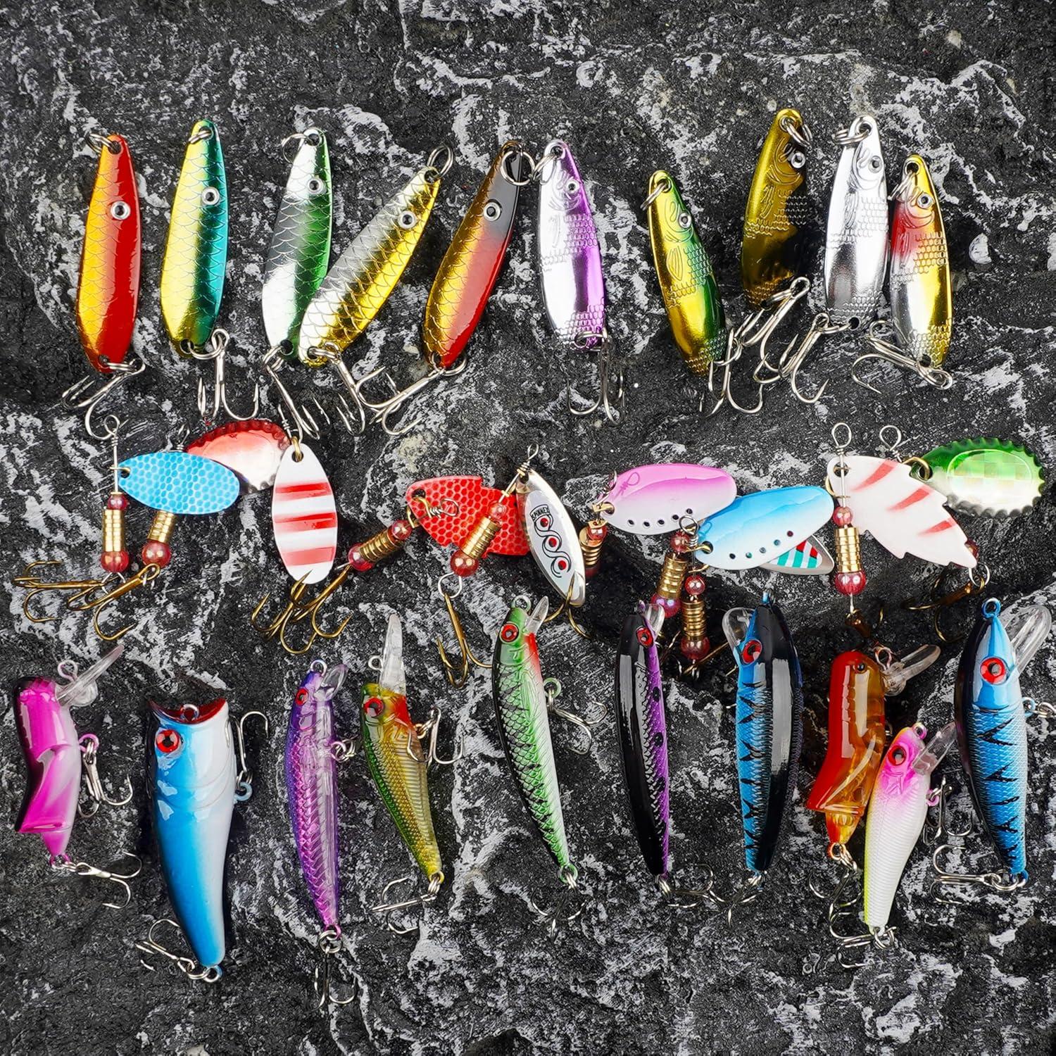 imageFishing Lures Spinner Baits Kit 30pcs Metal Spoon Lures Inline Spinnerbaits Mini Hard Baits for Bass Trout Walleye Crappie Freshwater Saltwater Fishing