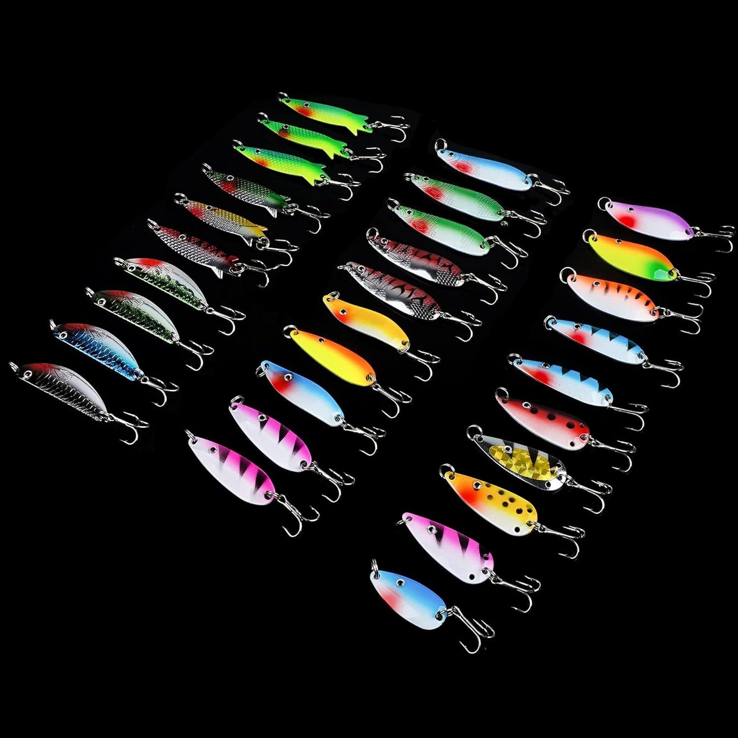 imageFishing Spoons Lures Kit 30pcs Metal Spoon Fishing Lures for Freshwater Saltwater Metal Casting Spoons with Treble Hook for Trout Redfish Bass Pike Crappie Flounder Walleye