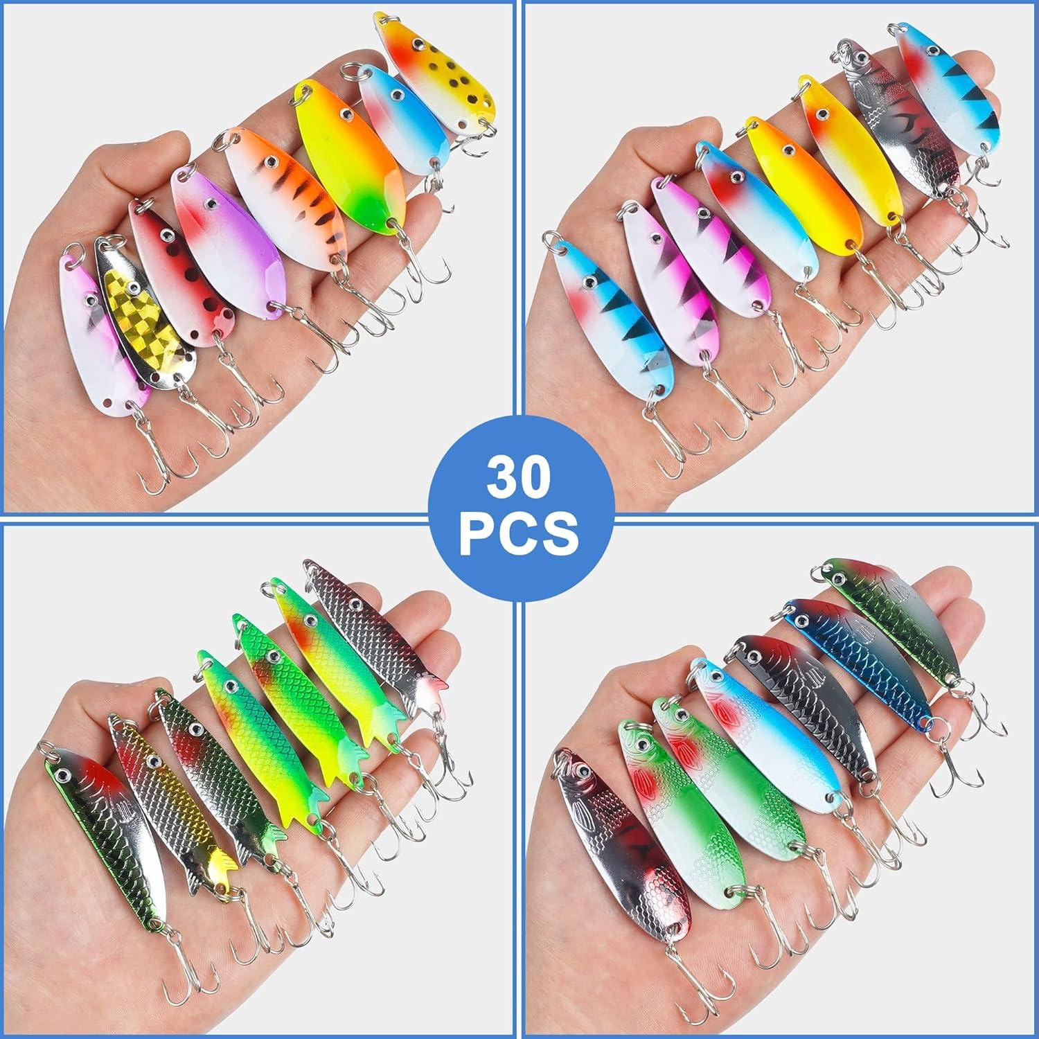 imageFishing Spoons Lures Kit 30pcs Metal Spoon Fishing Lures for Freshwater Saltwater Metal Casting Spoons with Treble Hook for Trout Redfish Bass Pike Crappie Flounder Walleye