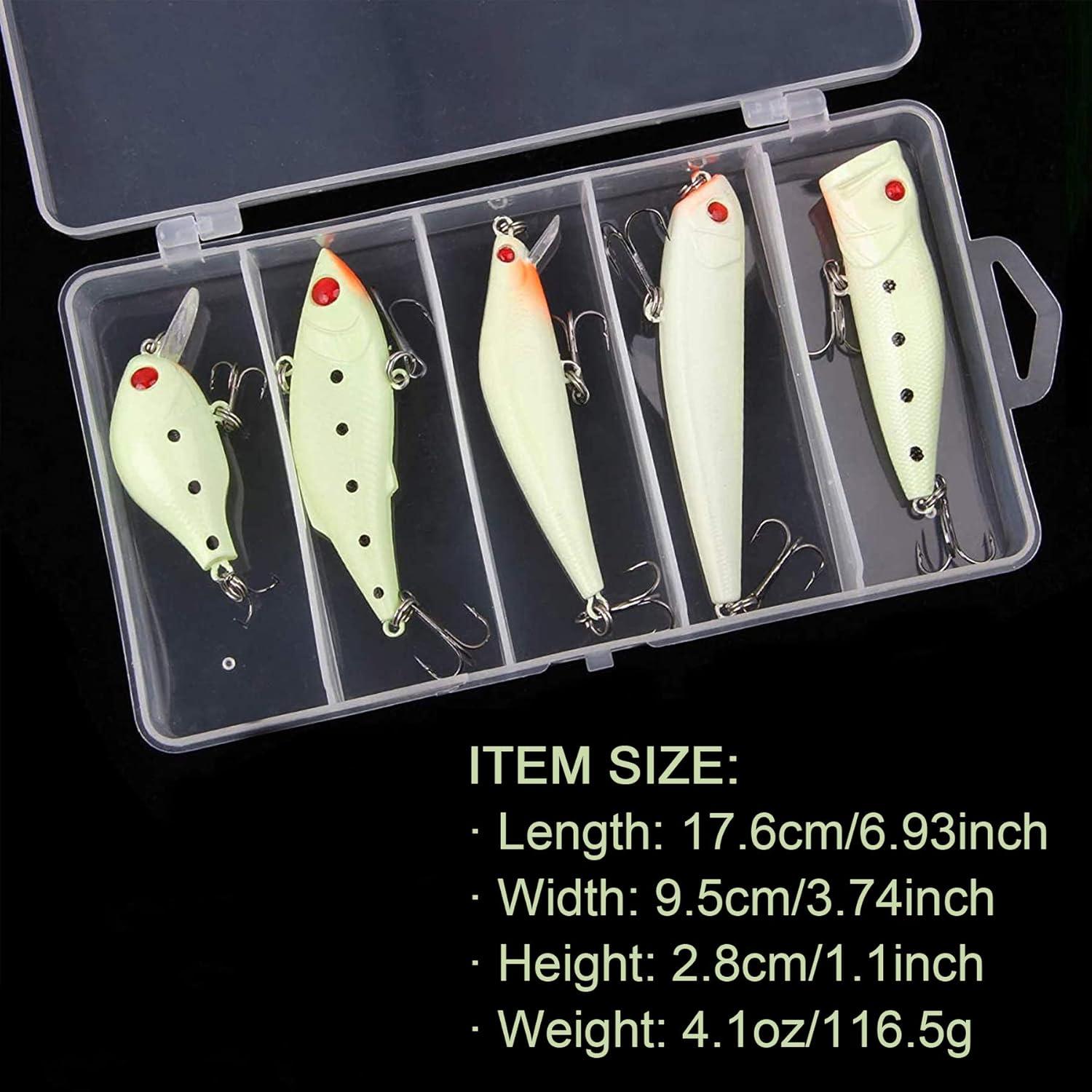 imageGlow Fishing Lures Kit Luminous VIB Popper Crank Minnow Pencil for Night Fishing Glow in The Dark Artificial Hard Baits with Treble Hook for Bass Trout Catfish Saltwater Freshwater