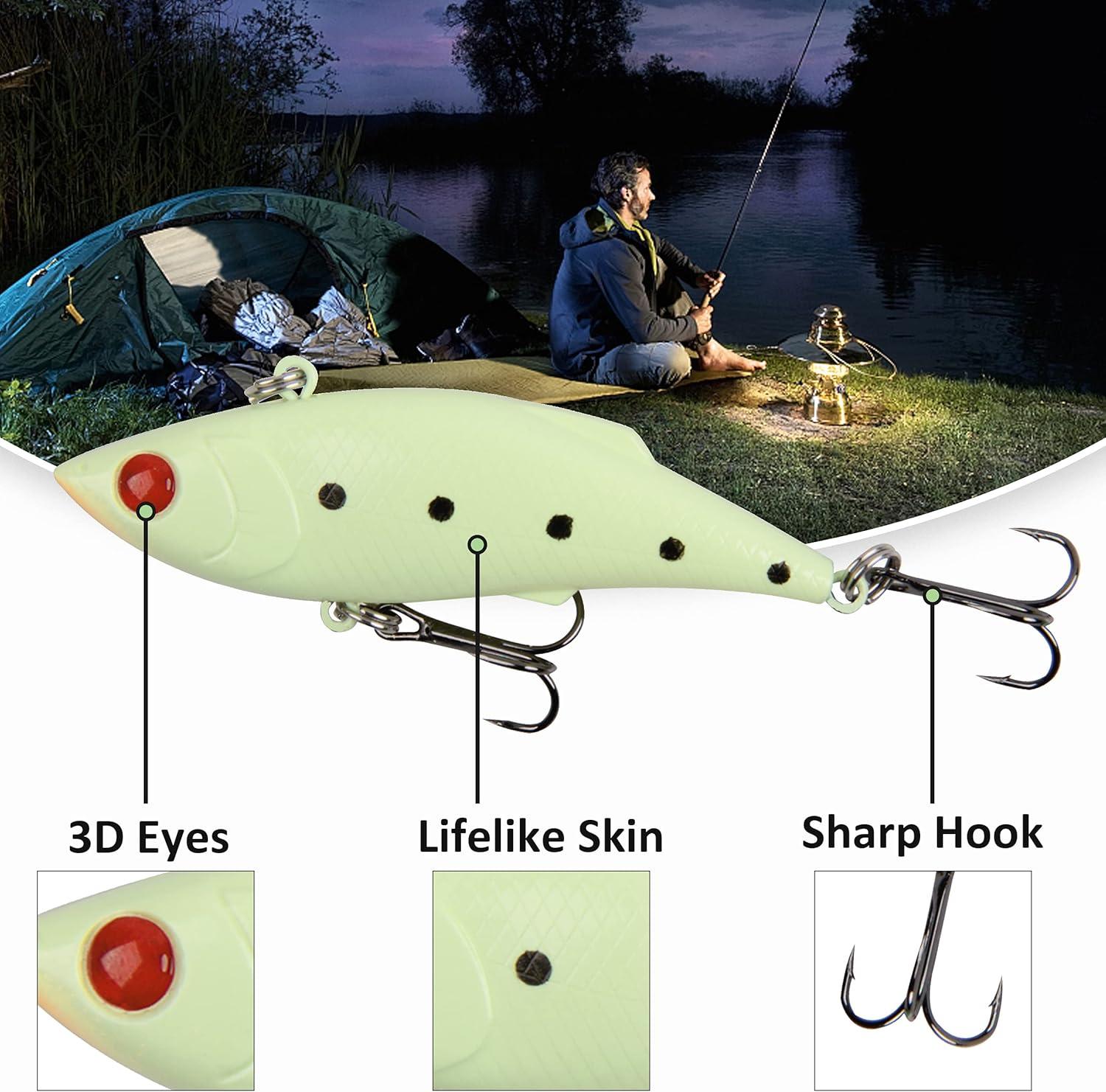 imageGlow Fishing Lures Kit Luminous VIB Popper Crank Minnow Pencil for Night Fishing Glow in The Dark Artificial Hard Baits with Treble Hook for Bass Trout Catfish Saltwater Freshwater