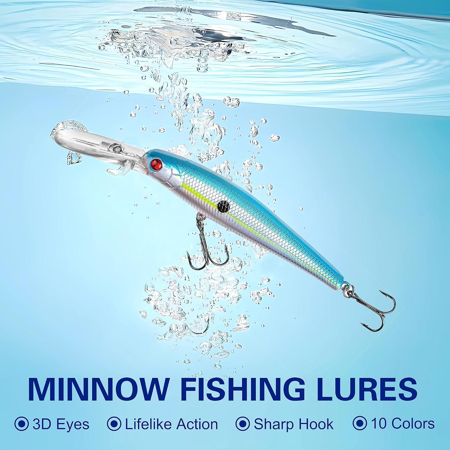 imageMinnow Fishing Lures Hard Baits 10pcs Lifelike Swimbaits for Bass Fishing Diving Jerkbait Sinking Lures with Treble Hooks for Walleye Trout Catfish Redfish Pike Saltwater Freshwater