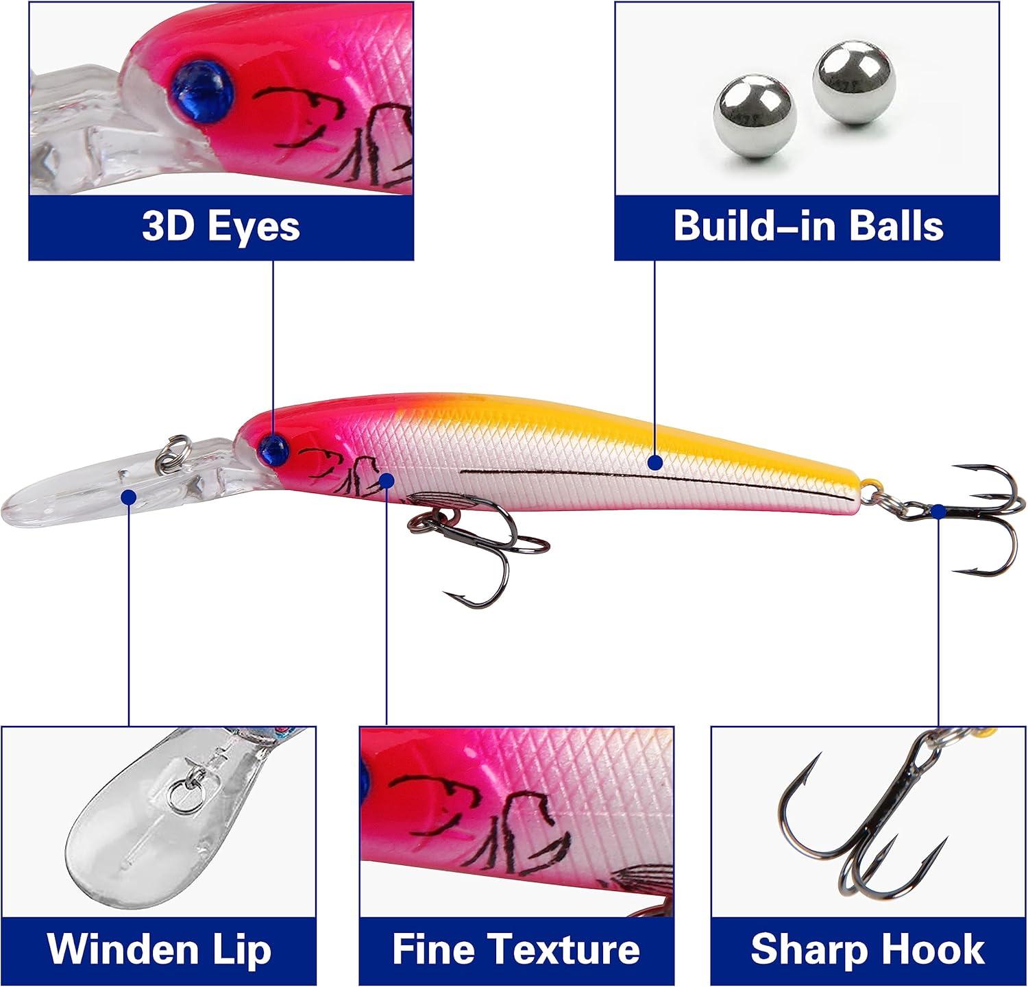 imageMinnow Fishing Lures Hard Baits 10pcs Lifelike Swimbaits for Bass Fishing Diving Jerkbait Sinking Lures with Treble Hooks for Walleye Trout Catfish Redfish Pike Saltwater Freshwater