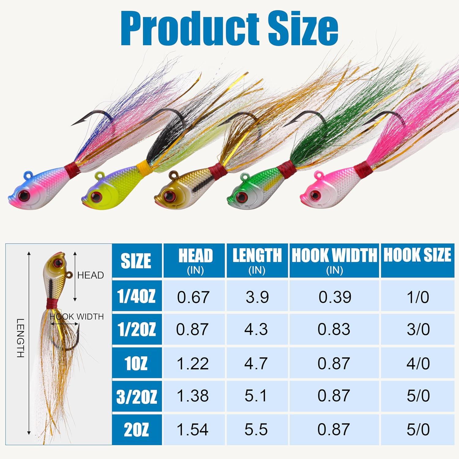 imageOROOTL Bucktail Jigs Saltwater Hair Jigs 5 Pack Bucktail Lures Surf Fishing Jig Heads for Bass Flounder Striper Bluefish Halibut Redfish Saltwater Freshwater 14oz2ozBrownWhite