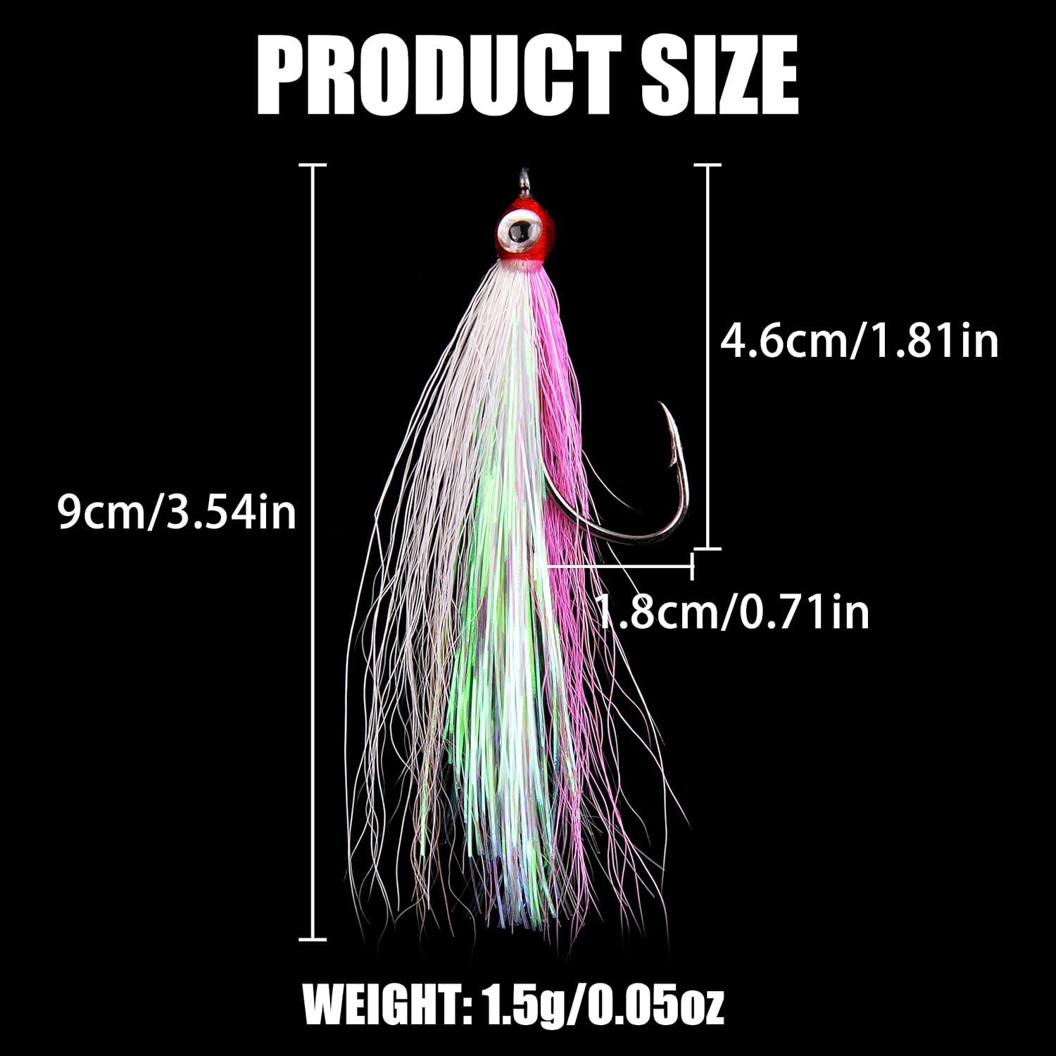 imageOROOTL Fishing Bucktail Teaser Hooks 10pcs Saltwater Fishing Jigs Teaser Lures High Carbon Steel Hooks with Crystal Flash Feather Skirt for Flounder Salmon Trout Sea Bass SteelheadMix ColorsWith Eyes