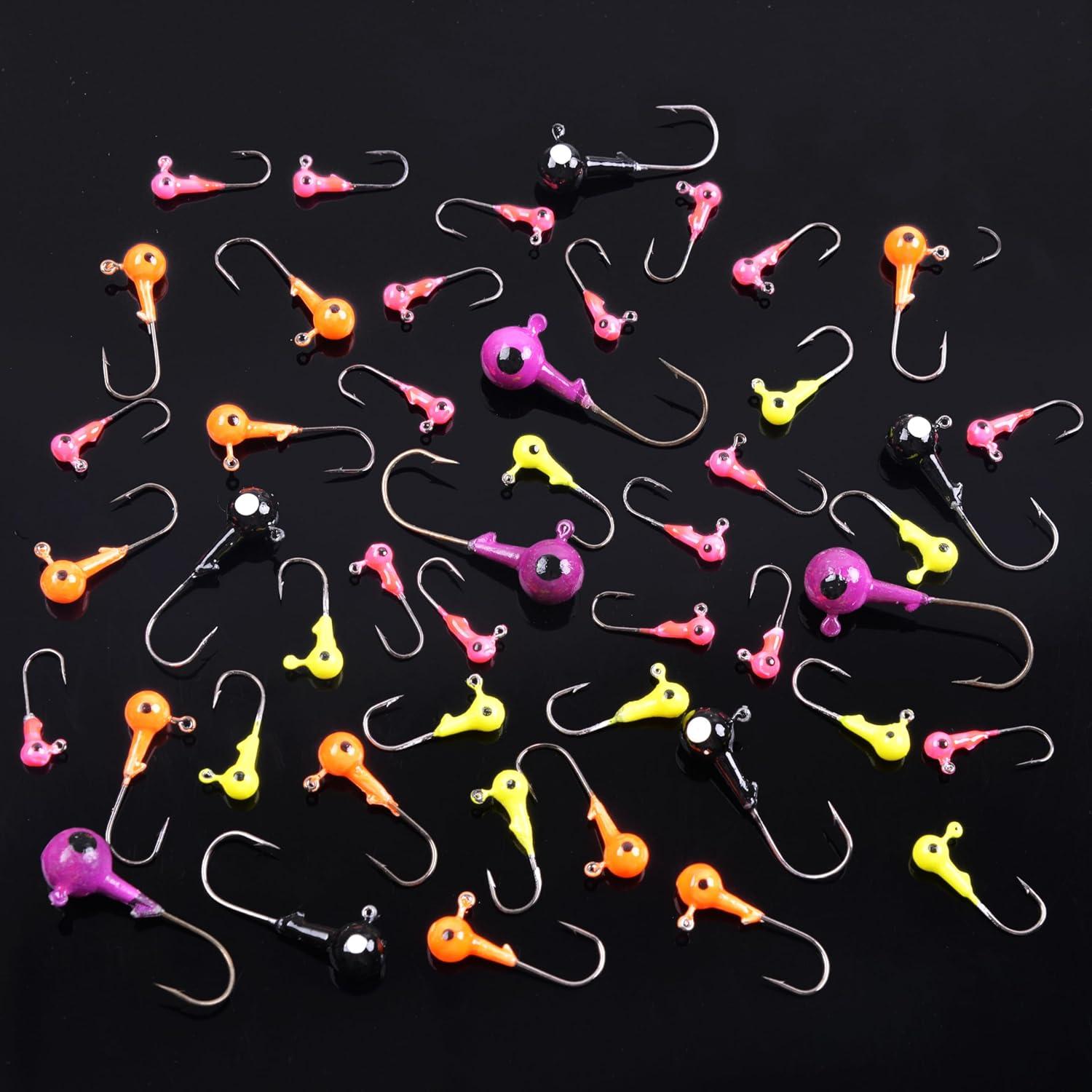 imageOROOTL Fishing Jig Heads Kit 65pcs Round Jig Heads Hooks Set Assorted Painted Fishing Jigs Head for Walleye Crappie Bass Saltwater Freshwater Fishing1color 65pcs