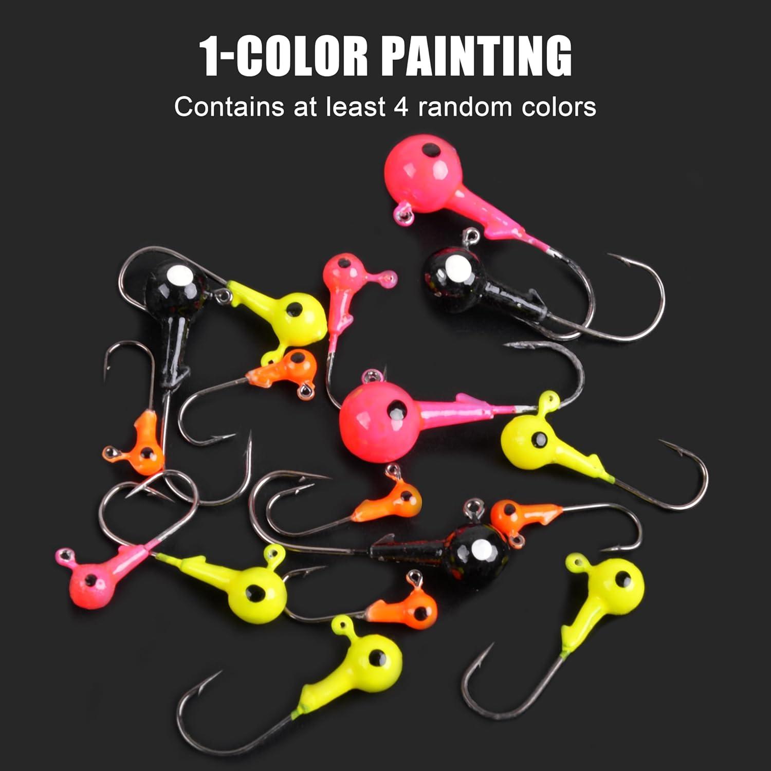 imageOROOTL Fishing Jig Heads Kit 65pcs Round Jig Heads Hooks Set Assorted Painted Fishing Jigs Head for Walleye Crappie Bass Saltwater Freshwater Fishing1color 65pcs