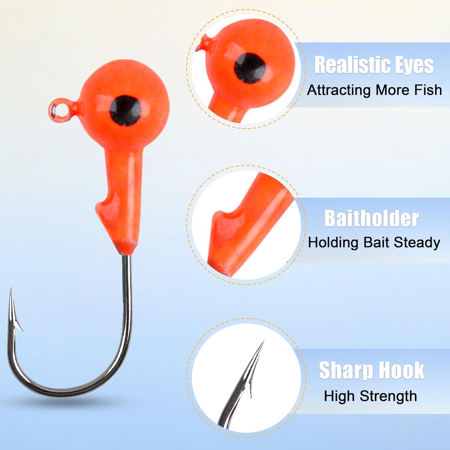 imageOROOTL Fishing Jig Heads Kit 65pcs Round Jig Heads Hooks Set Assorted Painted Fishing Jigs Head for Walleye Crappie Bass Saltwater Freshwater Fishing1color 65pcs
