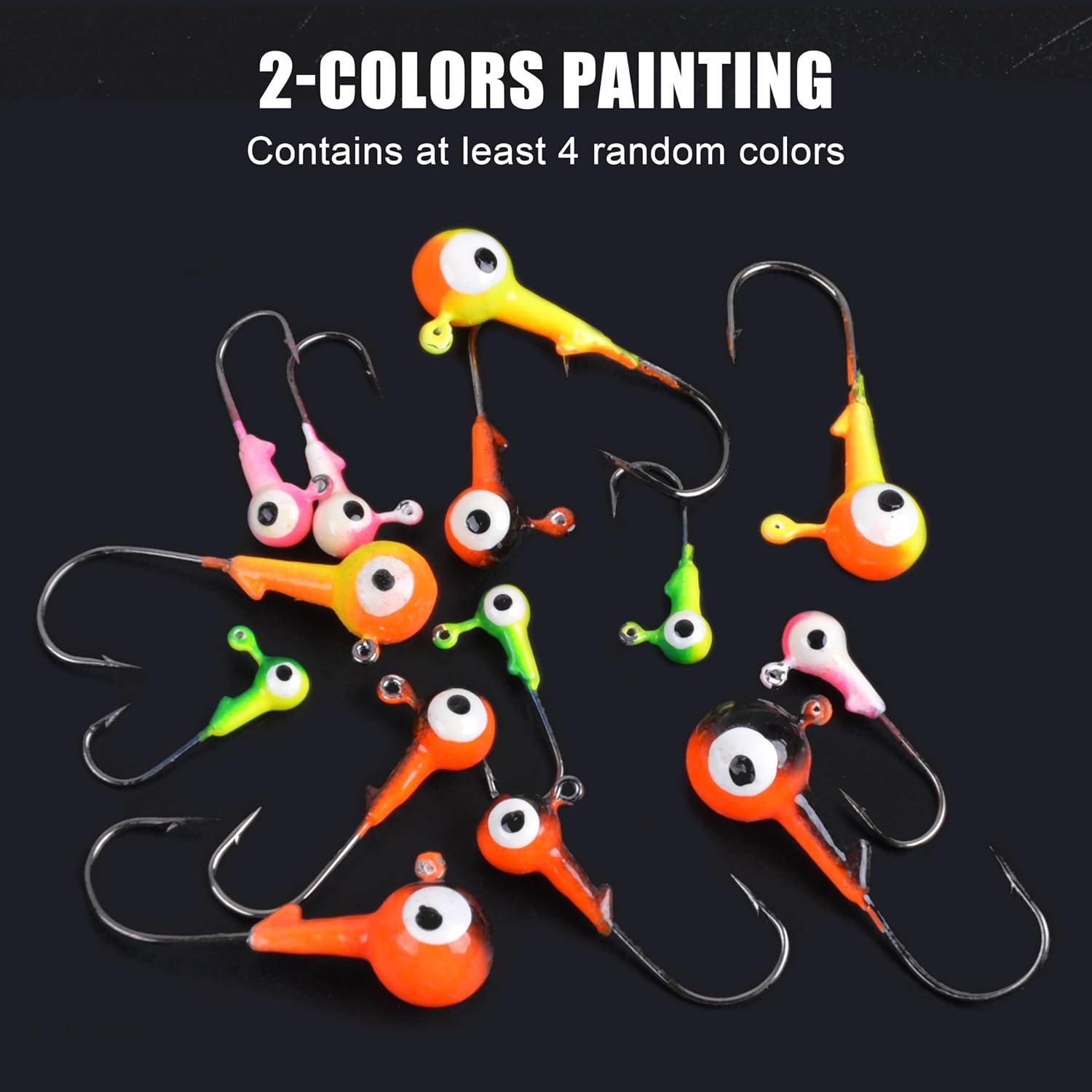 imageOROOTL Fishing Jig Heads Kit 65pcs Round Jig Heads Hooks Set Assorted Painted Fishing Jigs Head for Walleye Crappie Bass Saltwater Freshwater Fishing2colors 65pcs