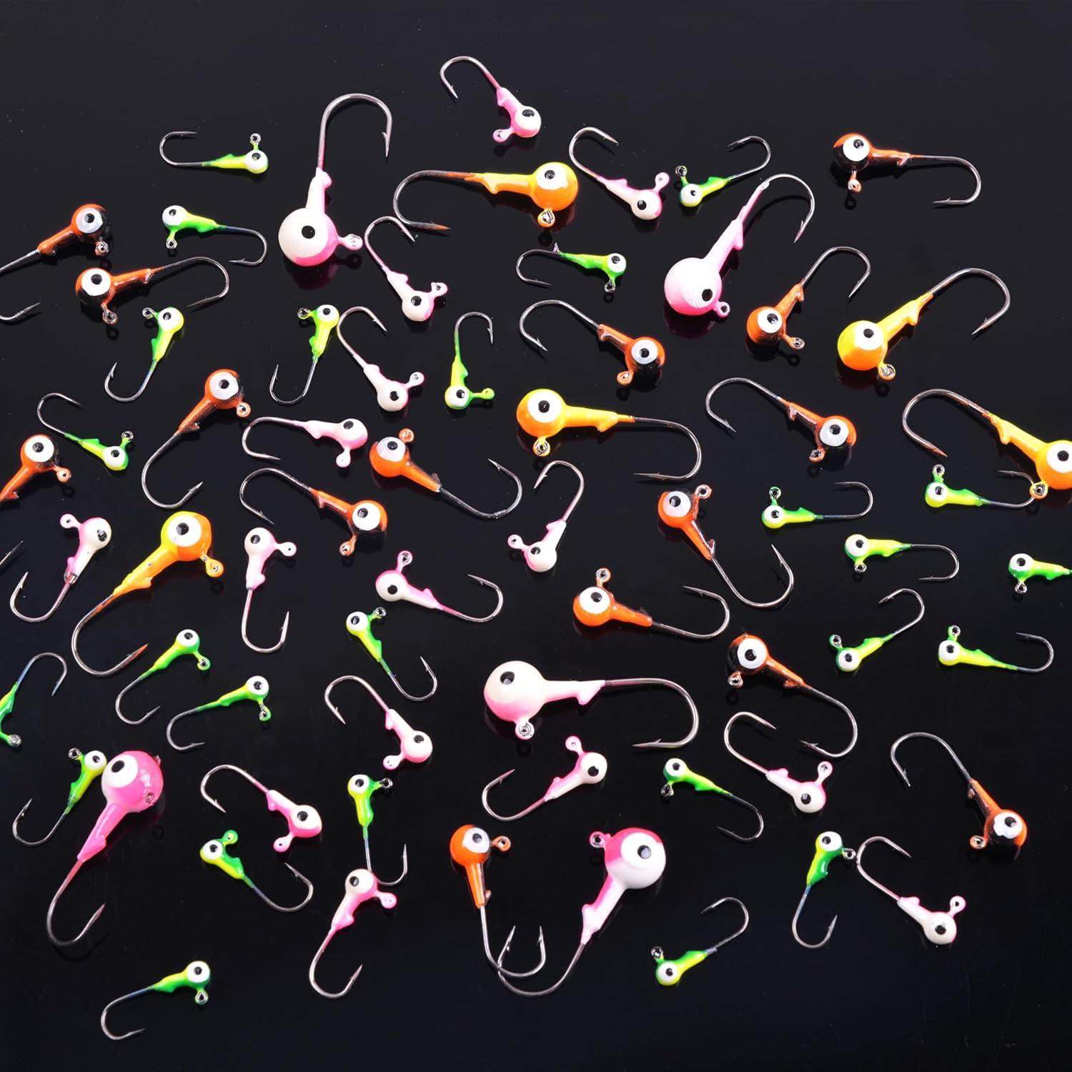 imageOROOTL Fishing Jig Heads Kit 65pcs Round Jig Heads Hooks Set Assorted Painted Fishing Jigs Head for Walleye Crappie Bass Saltwater Freshwater Fishing2colors 65pcs