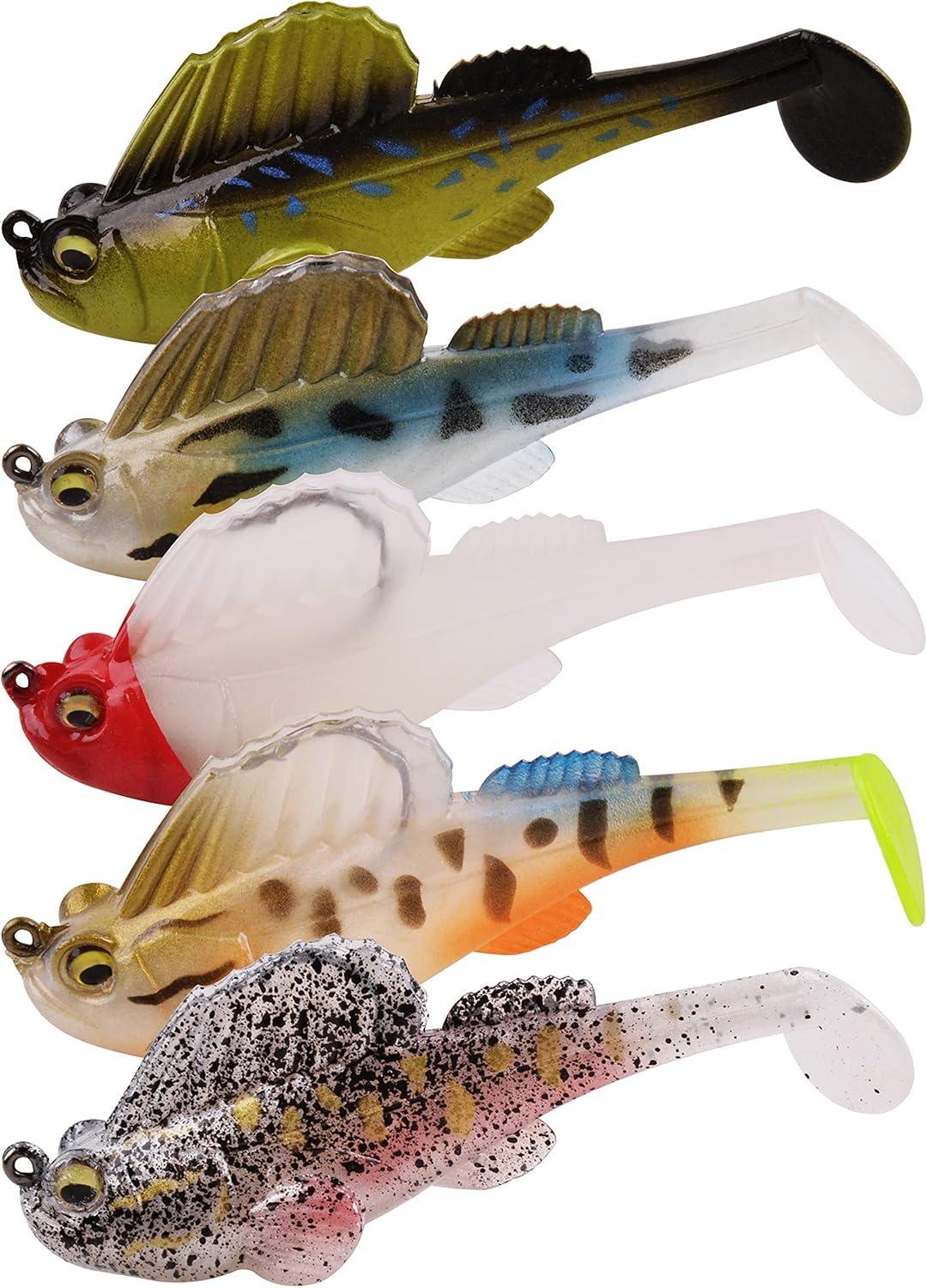 imageOROOTL Fishing Lures for Bass Trout Redfish Walleye Salmon Northern Pike PreRigged Weedless Soft Plastic Lures Paddle Tail Swimbaits 1 Count