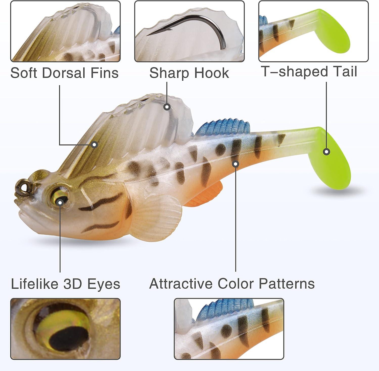 imageOROOTL Fishing Lures for Bass Trout Redfish Walleye Salmon Northern Pike PreRigged Weedless Soft Plastic Lures Paddle Tail Swimbaits 1 Count