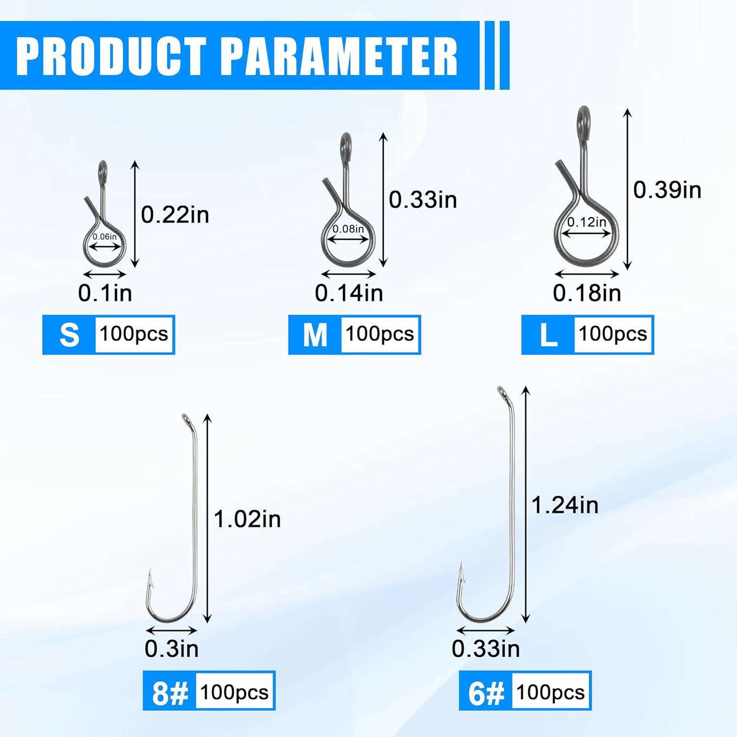 imageOROOTL Fly Fishing Snaps Hooks Kit 500pcs Fly Fishing Hooks Snap Clips Set Stainless Steel Fast Snaps Aberdeen Hooks Speed Clips Fly Fishing Accessories for Flies Jigs Lures