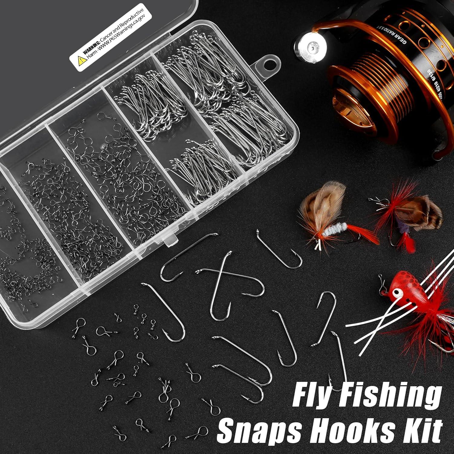 imageOROOTL Fly Fishing Snaps Hooks Kit 500pcs Fly Fishing Hooks Snap Clips Set Stainless Steel Fast Snaps Aberdeen Hooks Speed Clips Fly Fishing Accessories for Flies Jigs Lures