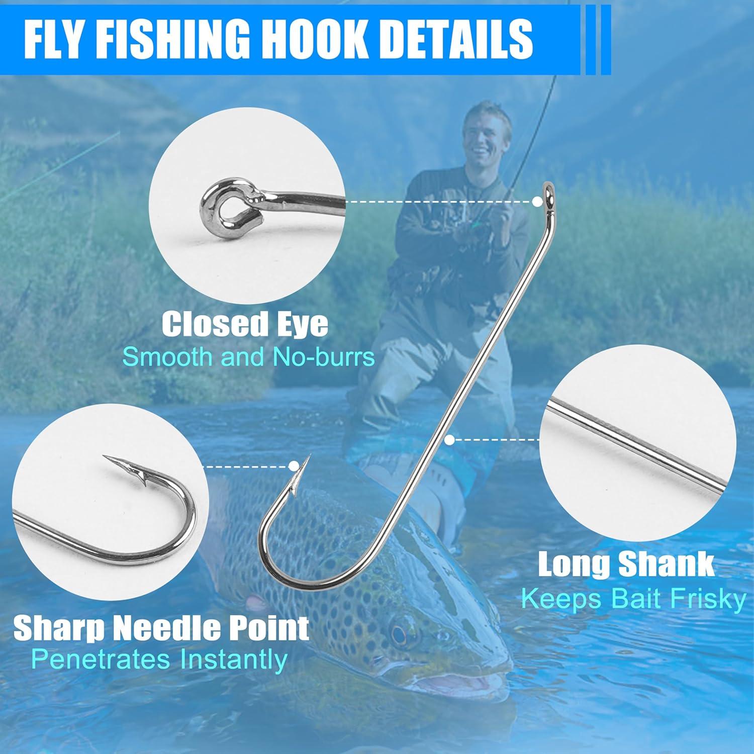 imageOROOTL Fly Fishing Snaps Hooks Kit 500pcs Fly Fishing Hooks Snap Clips Set Stainless Steel Fast Snaps Aberdeen Hooks Speed Clips Fly Fishing Accessories for Flies Jigs Lures