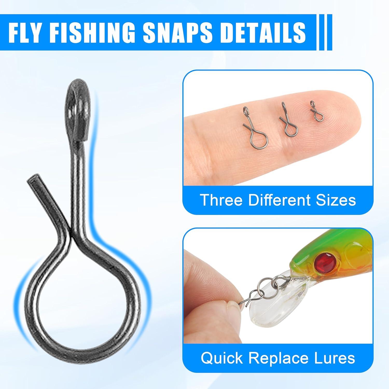imageOROOTL Fly Fishing Snaps Hooks Kit 500pcs Fly Fishing Hooks Snap Clips Set Stainless Steel Fast Snaps Aberdeen Hooks Speed Clips Fly Fishing Accessories for Flies Jigs Lures