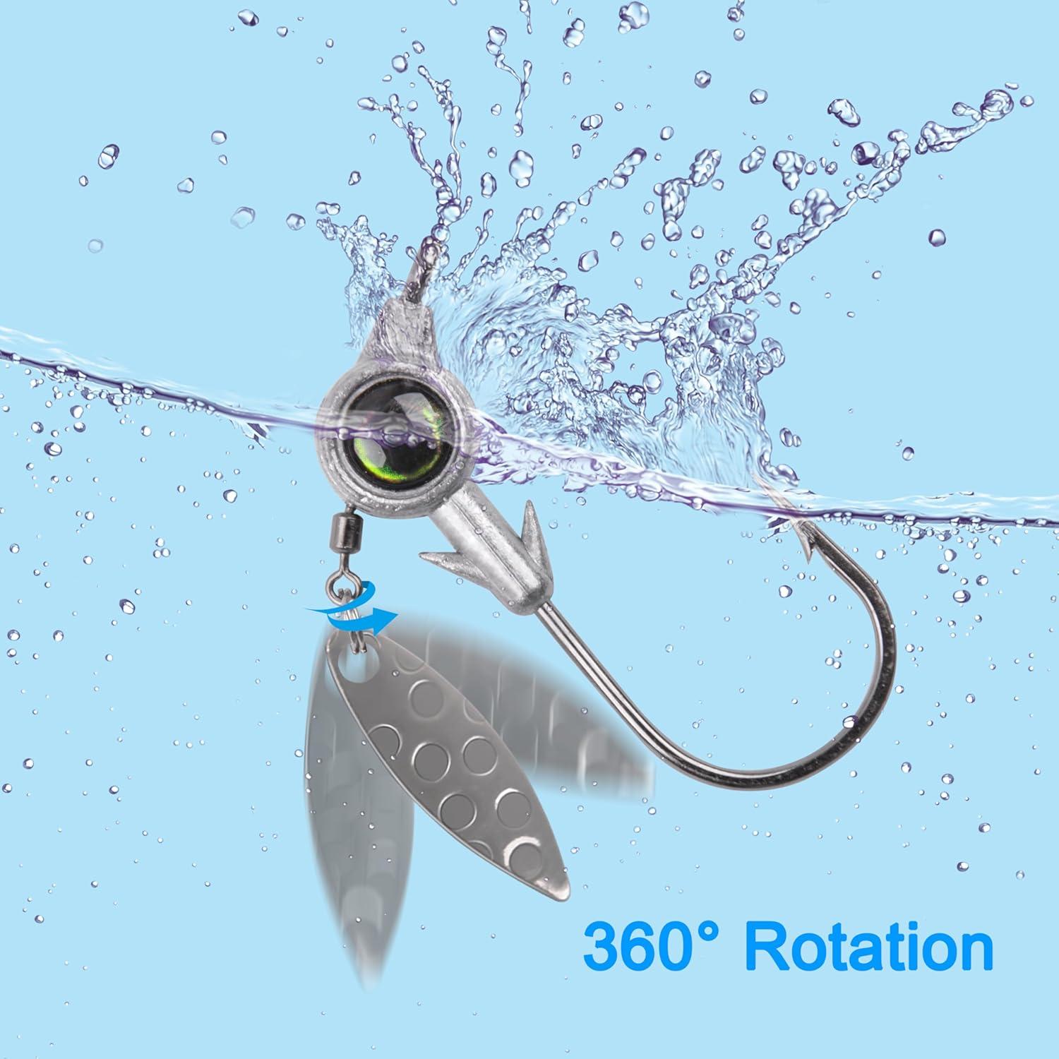 imageOROOTL Jig Heads Fishing Hooks 1020pcs Crappie Jig Heads Underspin Jig Heads with Spinner Blade Freshwater Saltwater Fishing Jigs for Bass Trout Crappie Redfish Fishing 35gMixed20pcs