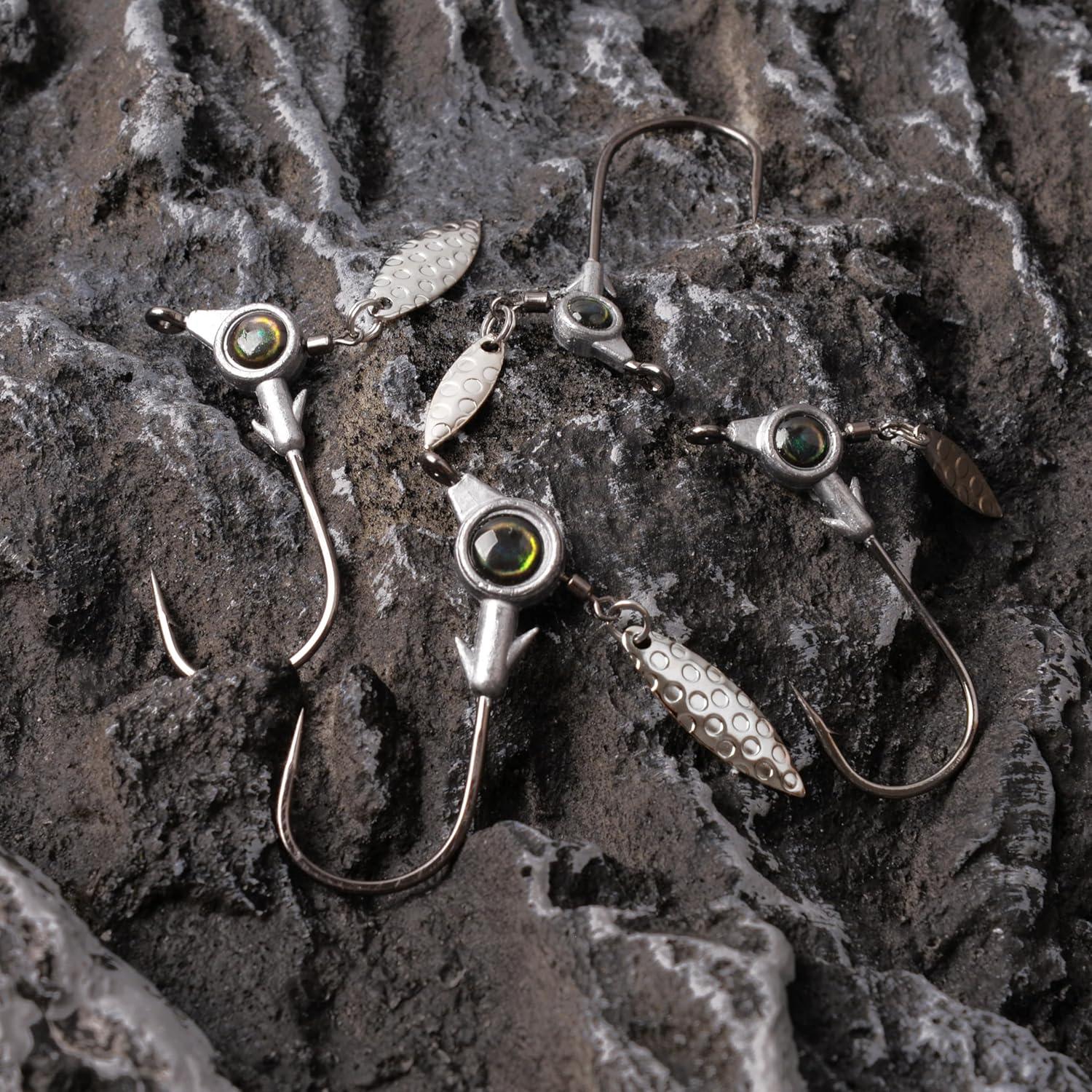 imageOROOTL Jig Heads Fishing Hooks 1020pcs Crappie Jig Heads Underspin Jig Heads with Spinner Blade Freshwater Saltwater Fishing Jigs for Bass Trout Crappie Redfish Fishing 35g10g10pcs