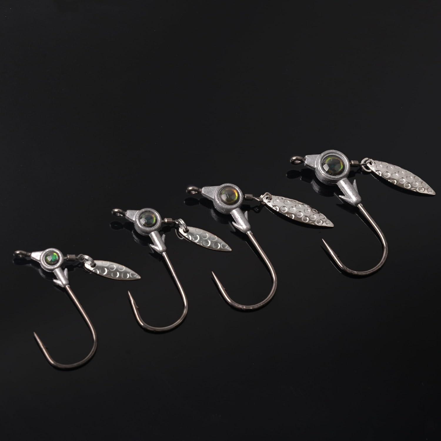 imageOROOTL Jig Heads Fishing Hooks 1020pcs Crappie Jig Heads Underspin Jig Heads with Spinner Blade Freshwater Saltwater Fishing Jigs for Bass Trout Crappie Redfish Fishing 35g10g10pcs