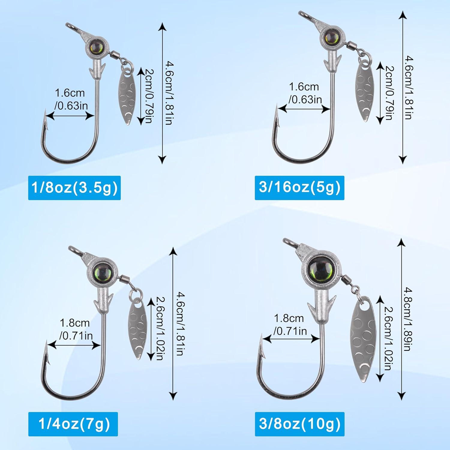 imageOROOTL Jig Heads Fishing Hooks 1020pcs Crappie Jig Heads Underspin Jig Heads with Spinner Blade Freshwater Saltwater Fishing Jigs for Bass Trout Crappie Redfish Fishing 35gMixed20pcs