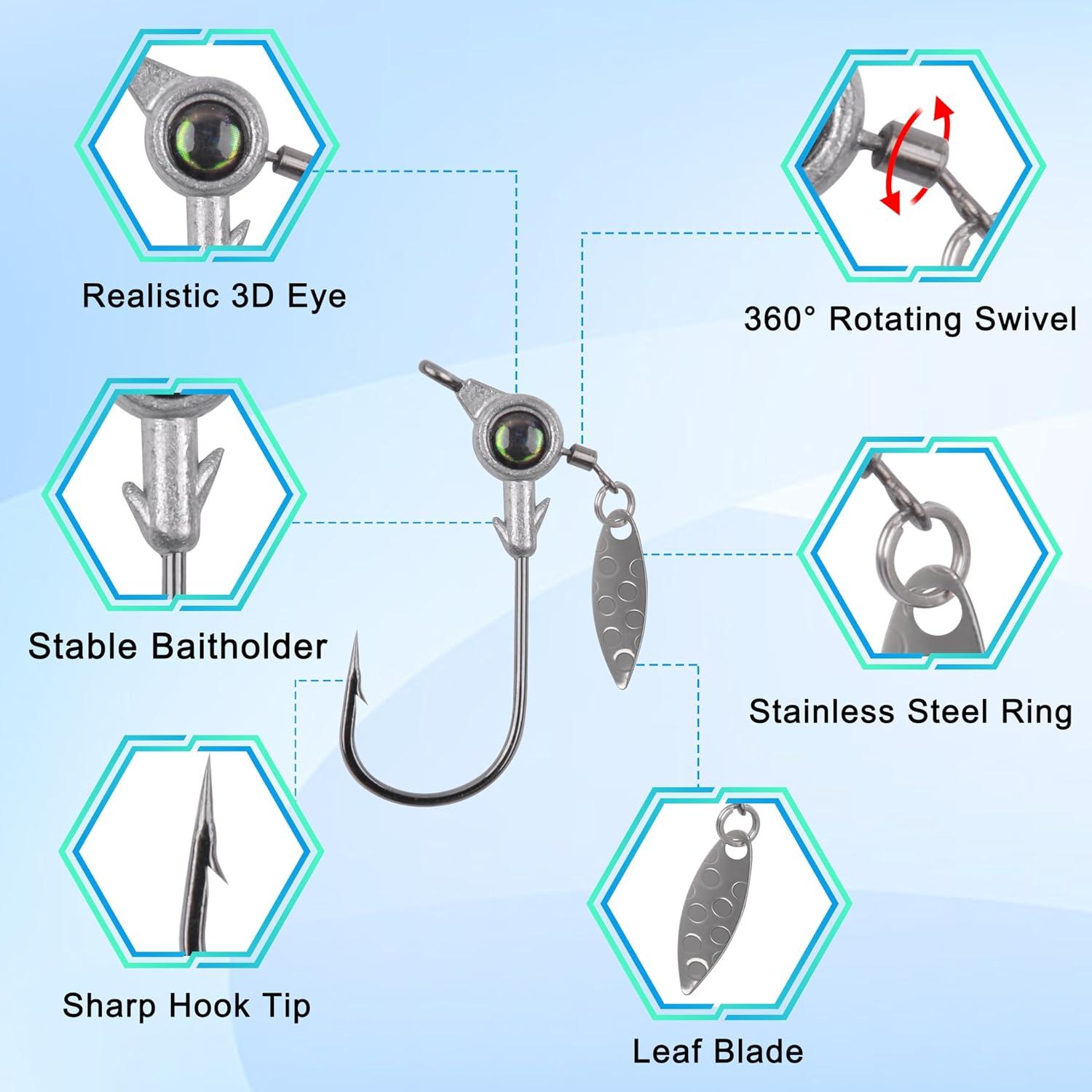 imageOROOTL Jig Heads Fishing Hooks 1020pcs Crappie Jig Heads Underspin Jig Heads with Spinner Blade Freshwater Saltwater Fishing Jigs for Bass Trout Crappie Redfish Fishing 35gMixed20pcs