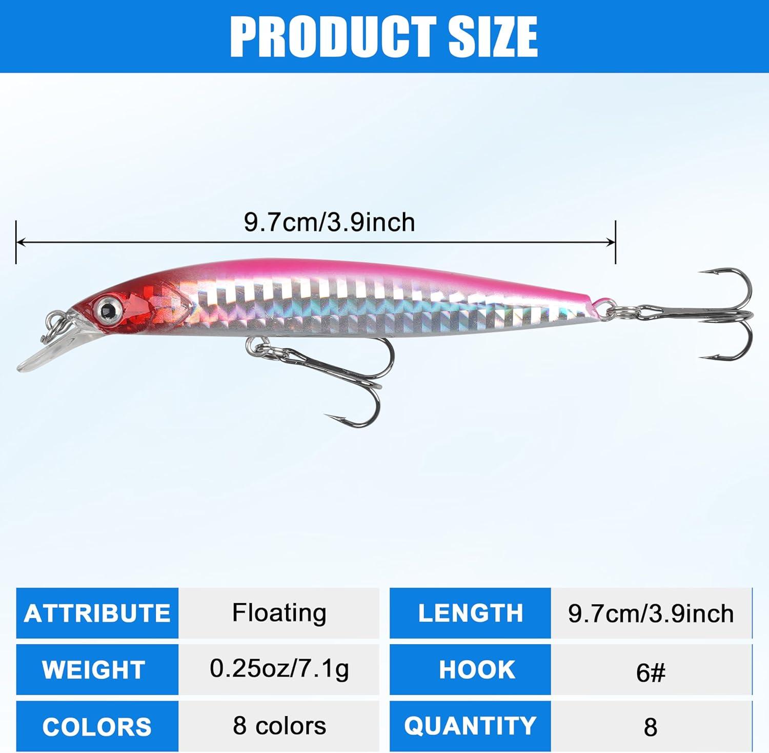 imageOROOTL Minnow Fishing Lures Jerkbaits Bass Lures Kit Lifelike Minnows Hard Floating Jerk Baits for Bass Trout Walleye Redfish Saltwater Freshwater FishingC39in025oz8pcs