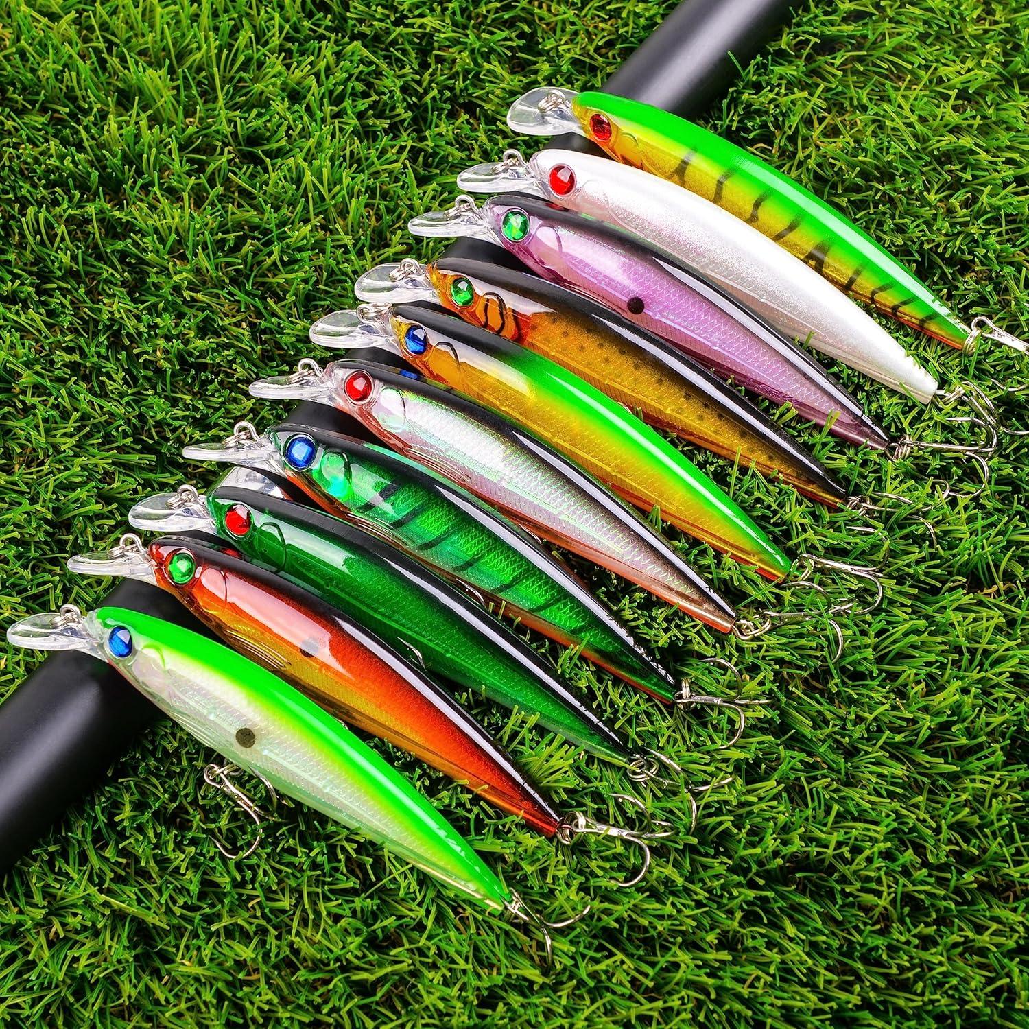 imageOROOTL Minnow Fishing Lures Jerkbaits Bass Lures Kit Lifelike Minnows Hard Floating Jerk Baits for Bass Trout Walleye Redfish Saltwater Freshwater FishingA444in046oz10pcs