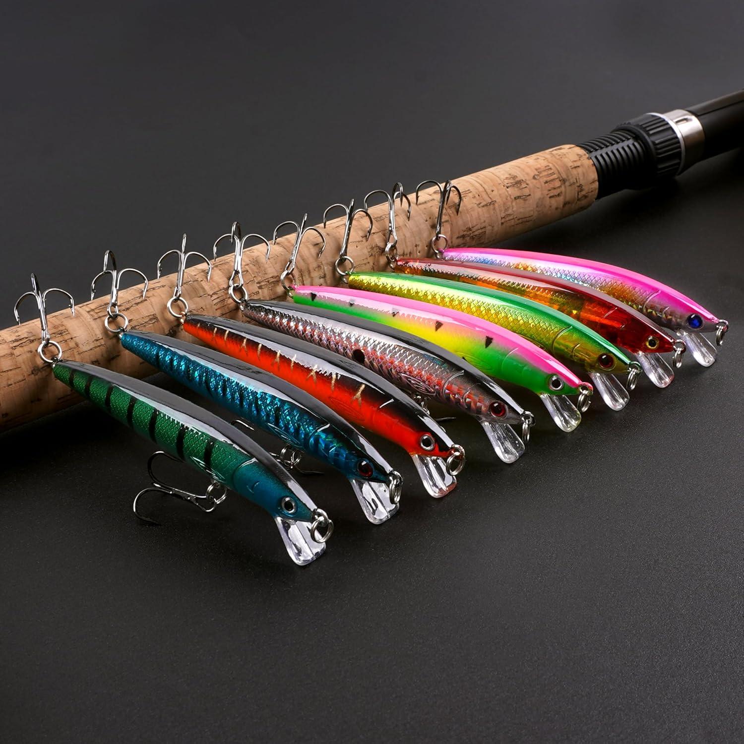 imageOROOTL Minnow Fishing Lures Jerkbaits Bass Lures Kit Lifelike Minnows Hard Floating Jerk Baits for Bass Trout Walleye Redfish Saltwater Freshwater FishingB39in027oz8pcs