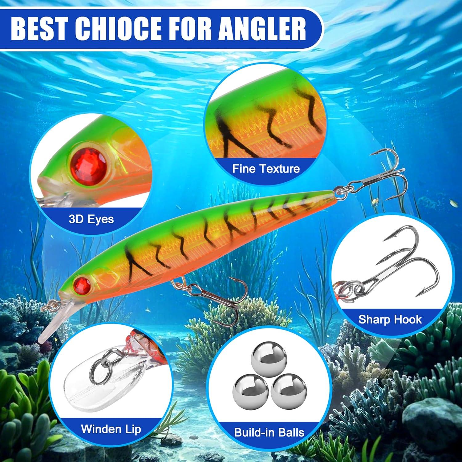 imageOROOTL Minnow Fishing Lures Jerkbaits Bass Lures Kit Lifelike Minnows Hard Floating Jerk Baits for Bass Trout Walleye Redfish Saltwater Freshwater FishingA444in046oz10pcs