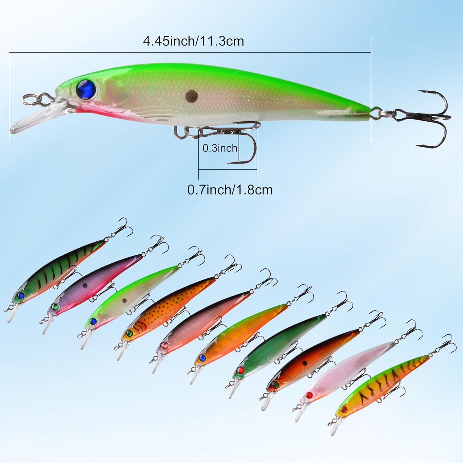 imageOROOTL Minnow Fishing Lures Jerkbaits Bass Lures Kit Lifelike Minnows Hard Floating Jerk Baits for Bass Trout Walleye Redfish Saltwater Freshwater FishingA444in046oz10pcs