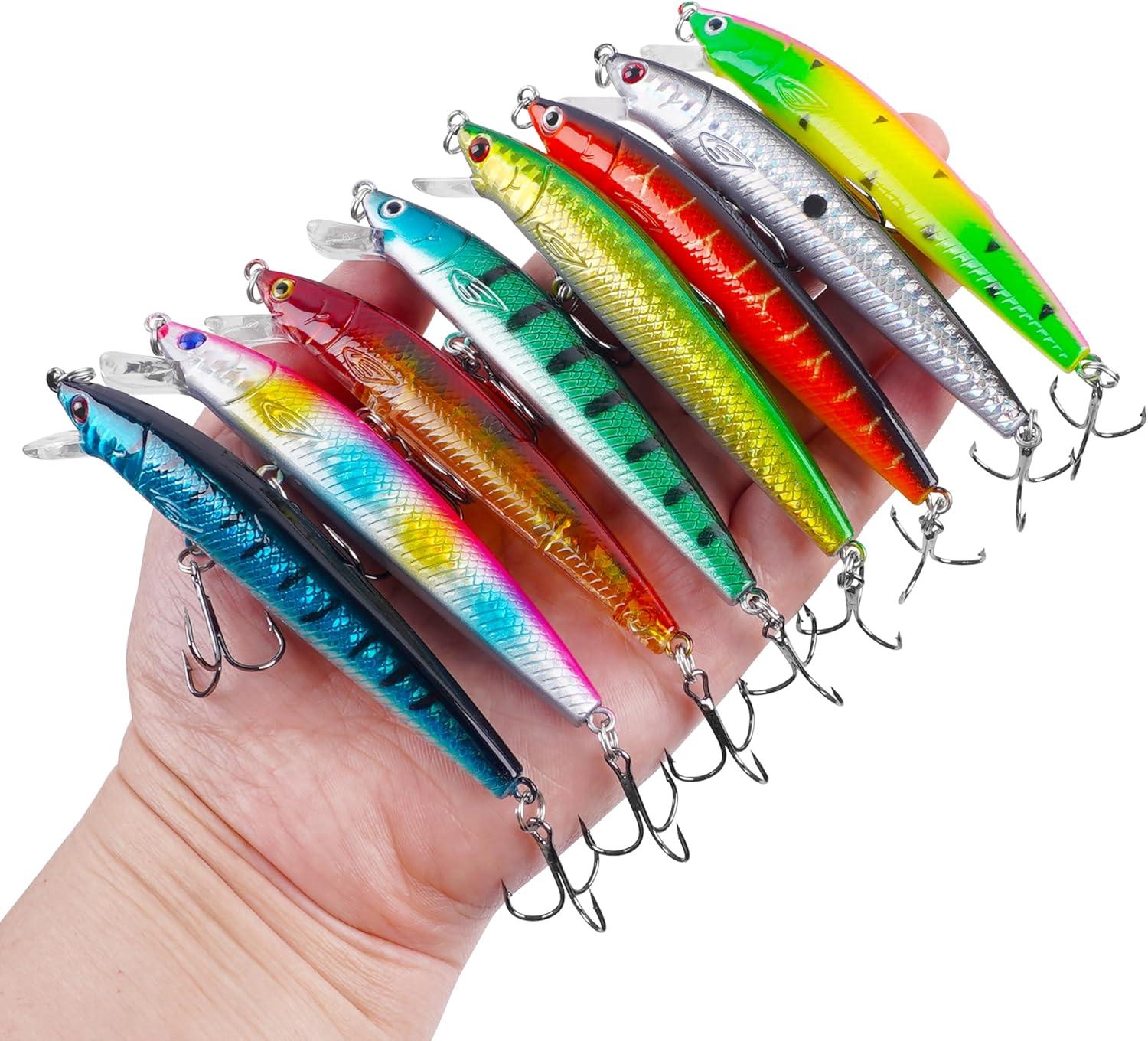 imageOROOTL Minnow Fishing Lures Jerkbaits Bass Lures Kit Lifelike Minnows Hard Floating Jerk Baits for Bass Trout Walleye Redfish Saltwater Freshwater FishingB39in027oz8pcs