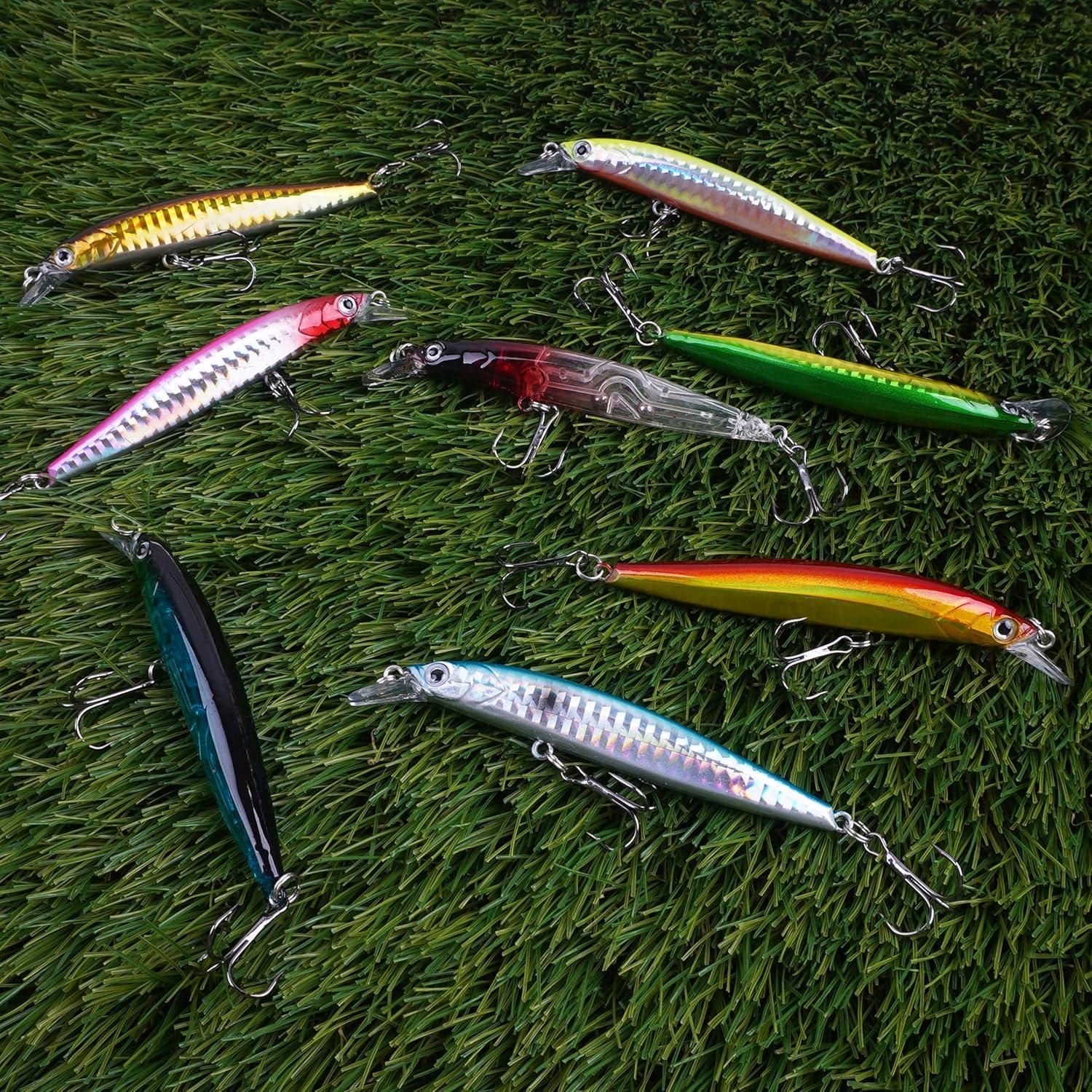 imageOROOTL Minnow Fishing Lures Jerkbaits Bass Lures Kit Lifelike Minnows Hard Floating Jerk Baits for Bass Trout Walleye Redfish Saltwater Freshwater FishingC39in025oz8pcs
