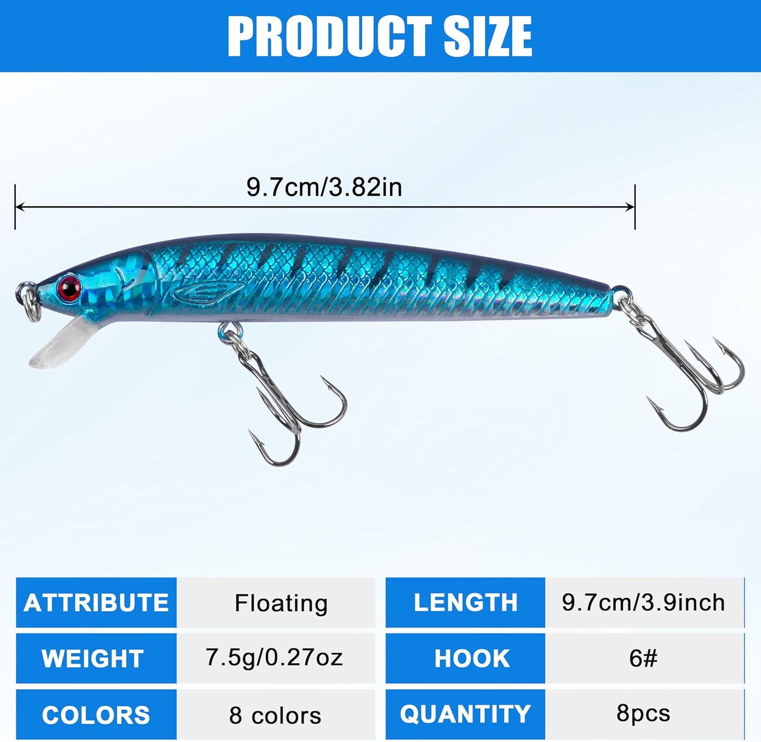 imageOROOTL Minnow Fishing Lures Jerkbaits Bass Lures Kit Lifelike Minnows Hard Floating Jerk Baits for Bass Trout Walleye Redfish Saltwater Freshwater FishingB39in027oz8pcs